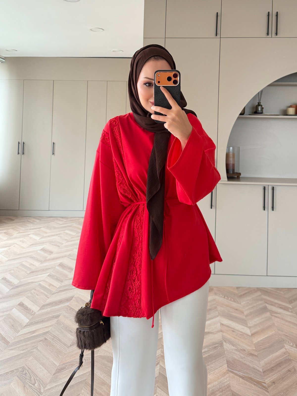 Ela Dantel Detaylı Sweat Kırmızı (3597)