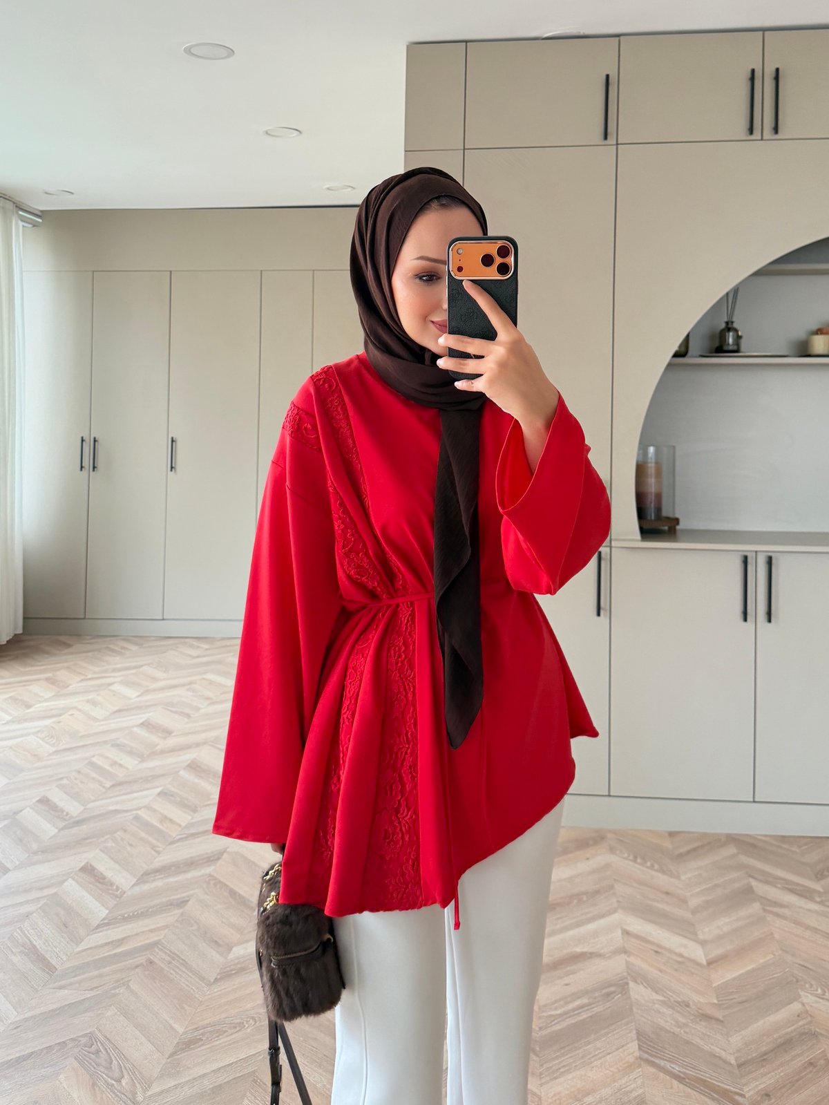 Ela Dantel Detaylı Sweat Kırmızı (3597)