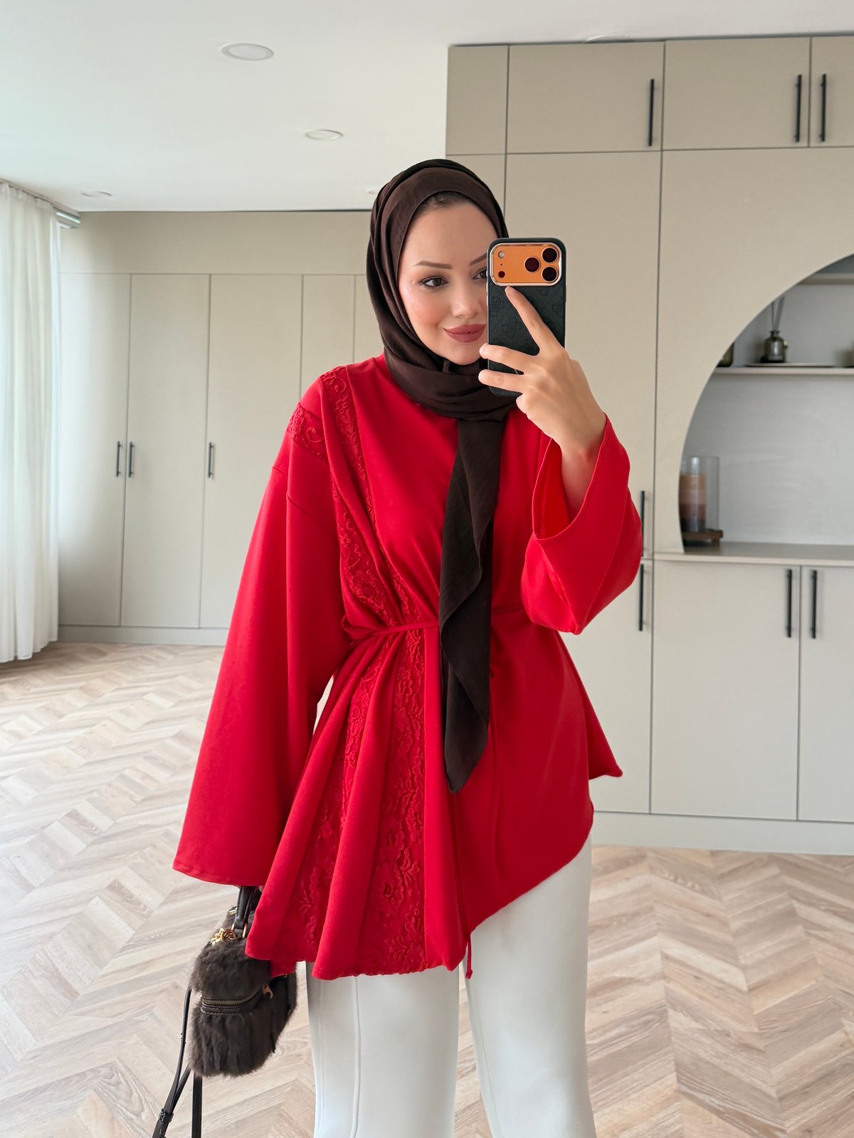 Ela Dantel Detaylı Sweat Kırmızı (3597)