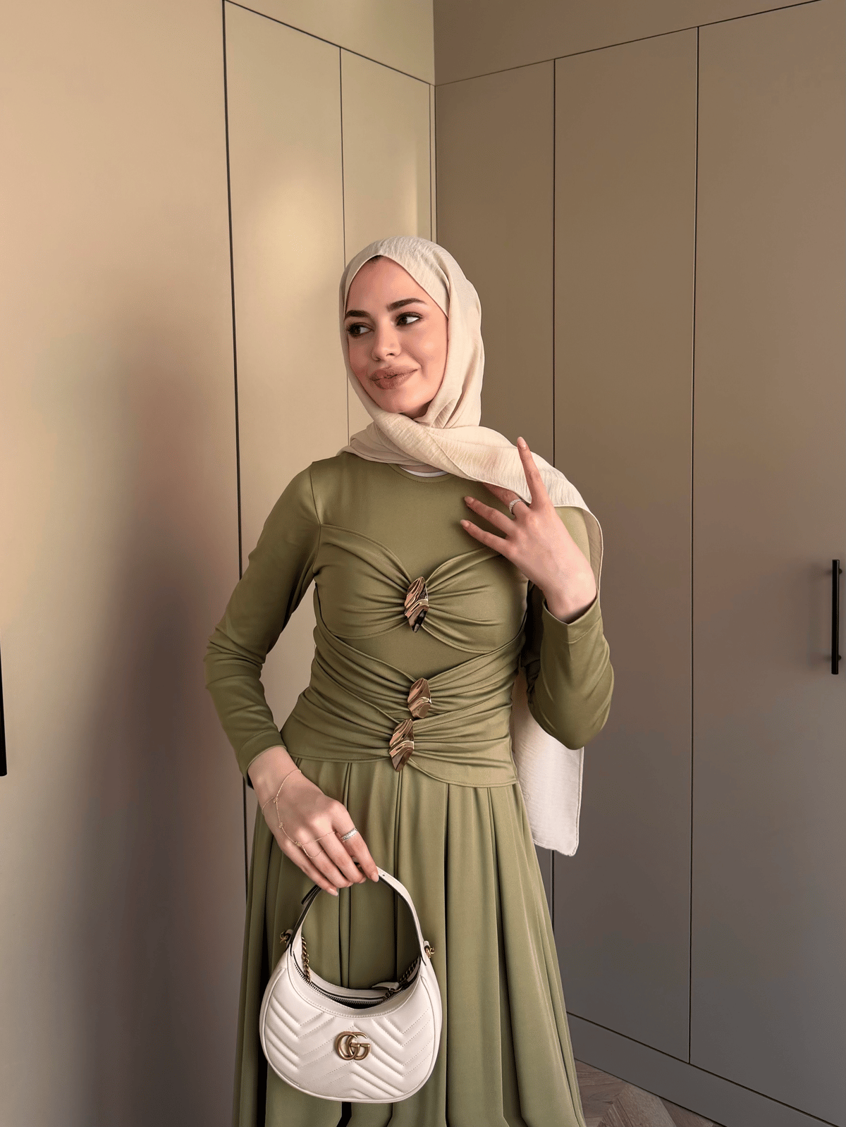 Elite Drapeli Sandy Elbise Yeşil (1897) 