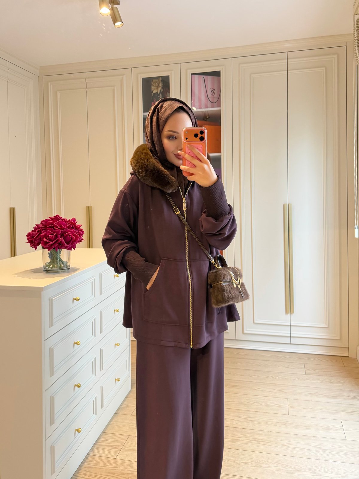 Ella Kürk Yaka Detaylı Pantolonlu Takım Mürdüm (8078)