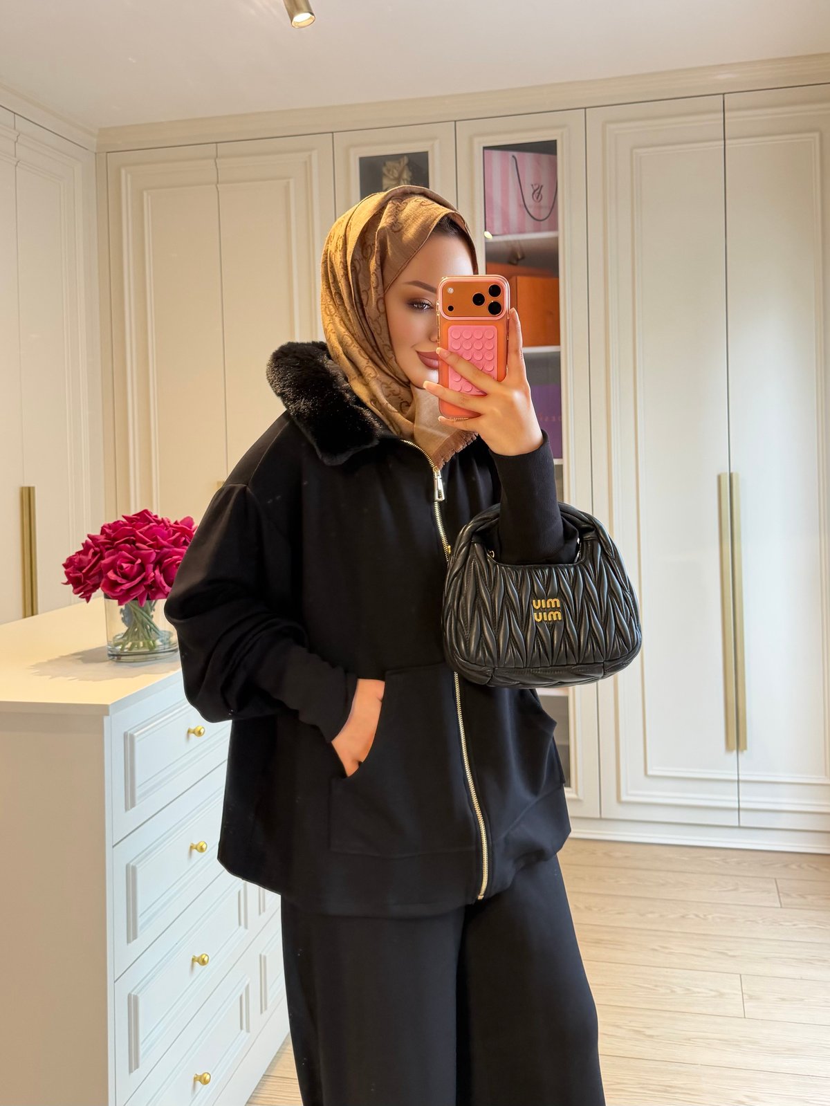 Ella Kürk Yaka Detaylı Pantolonlu Takım Siyah (8078)