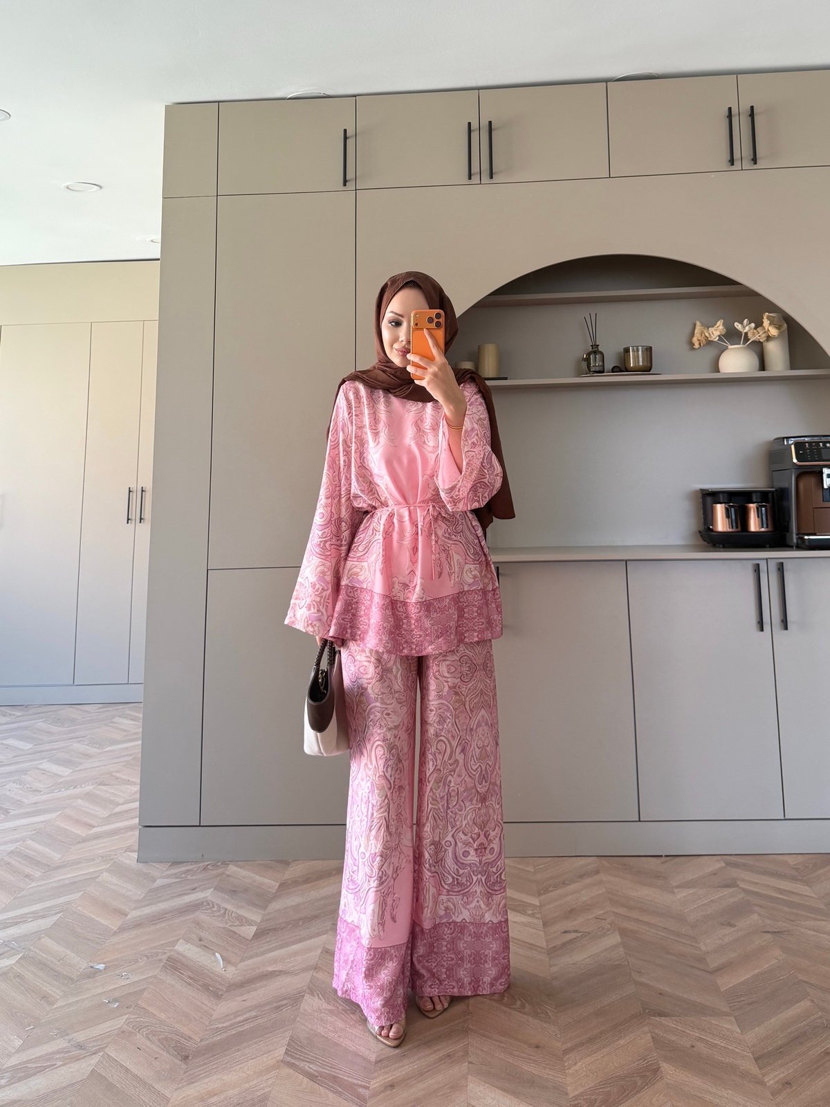 Elovia Desenli Pantolonlu Takım Pembe (4525)