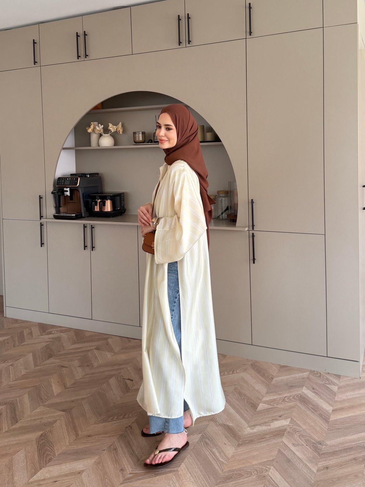 Ely Çizgili Saten Yırtmaçlı Bluz Butteryellow (4536)