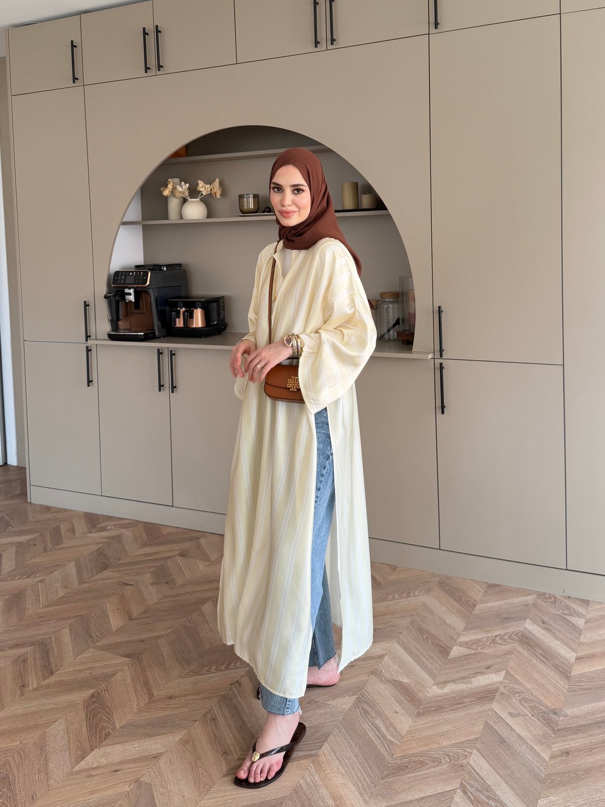 Ely Çizgili Saten Yırtmaçlı Bluz Butteryellow (4536)