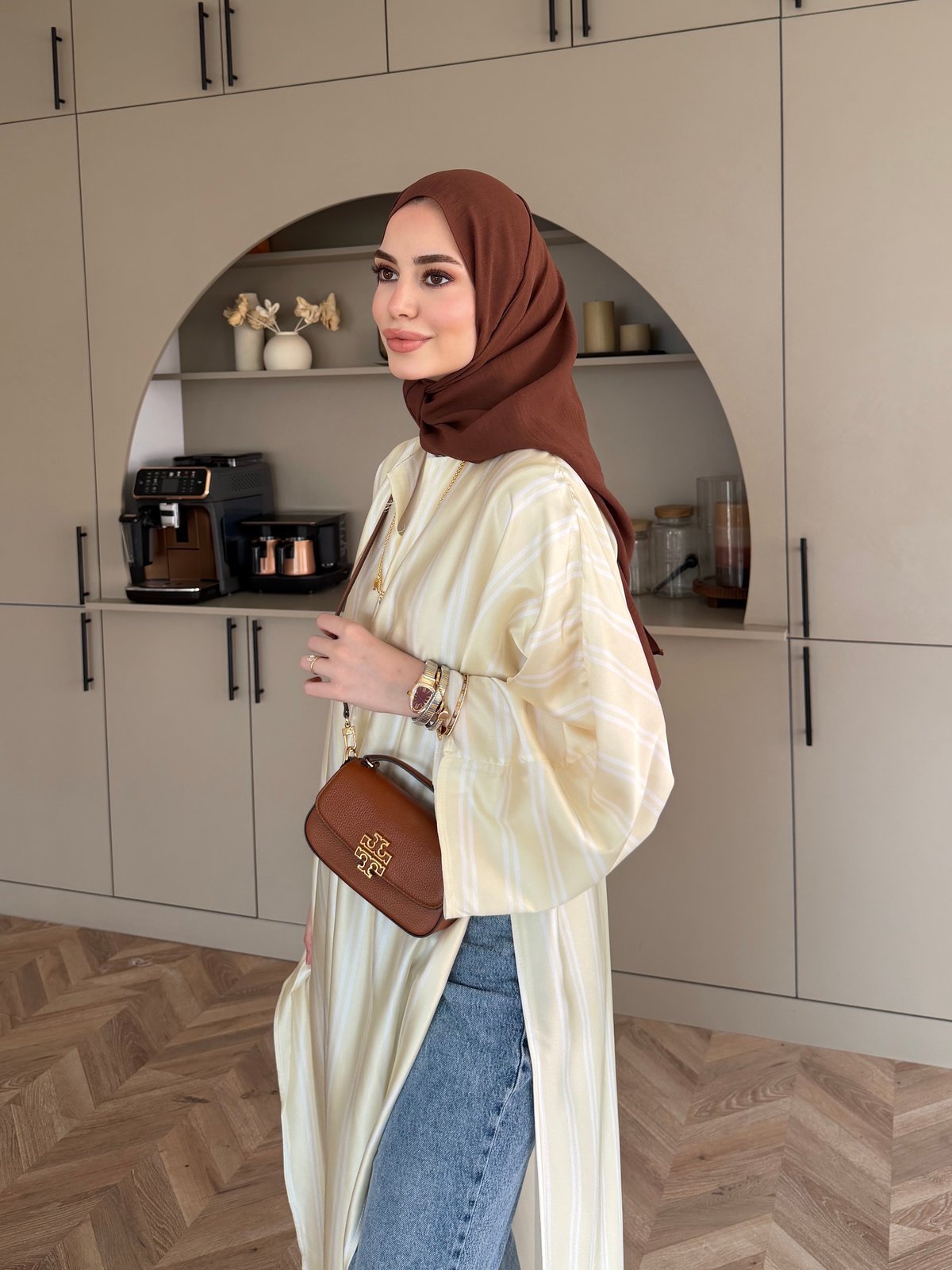 Ely Çizgili Saten Yırtmaçlı Bluz Butteryellow (4536)