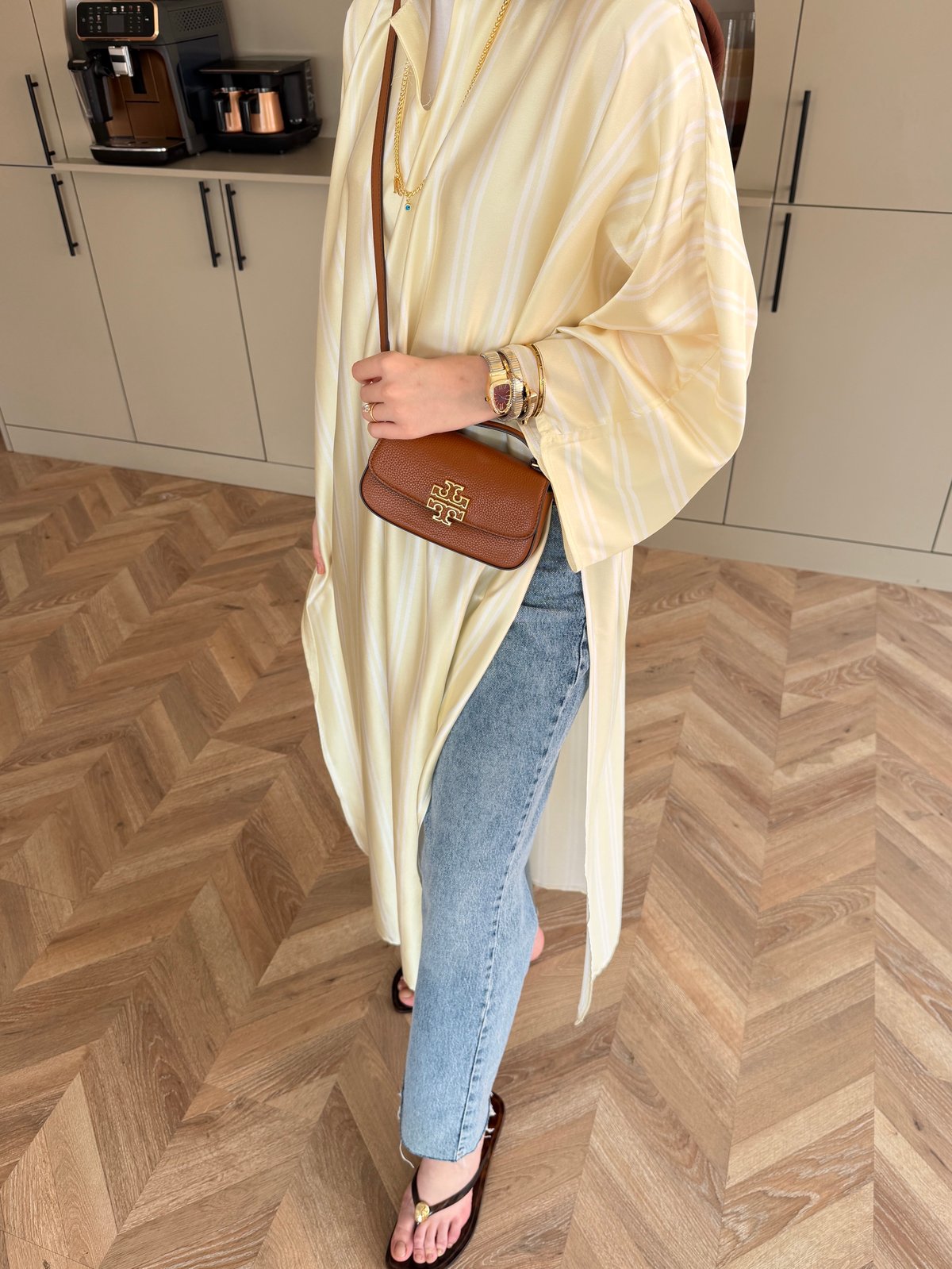 Ely Çizgili Saten Yırtmaçlı Bluz Butteryellow (4536)