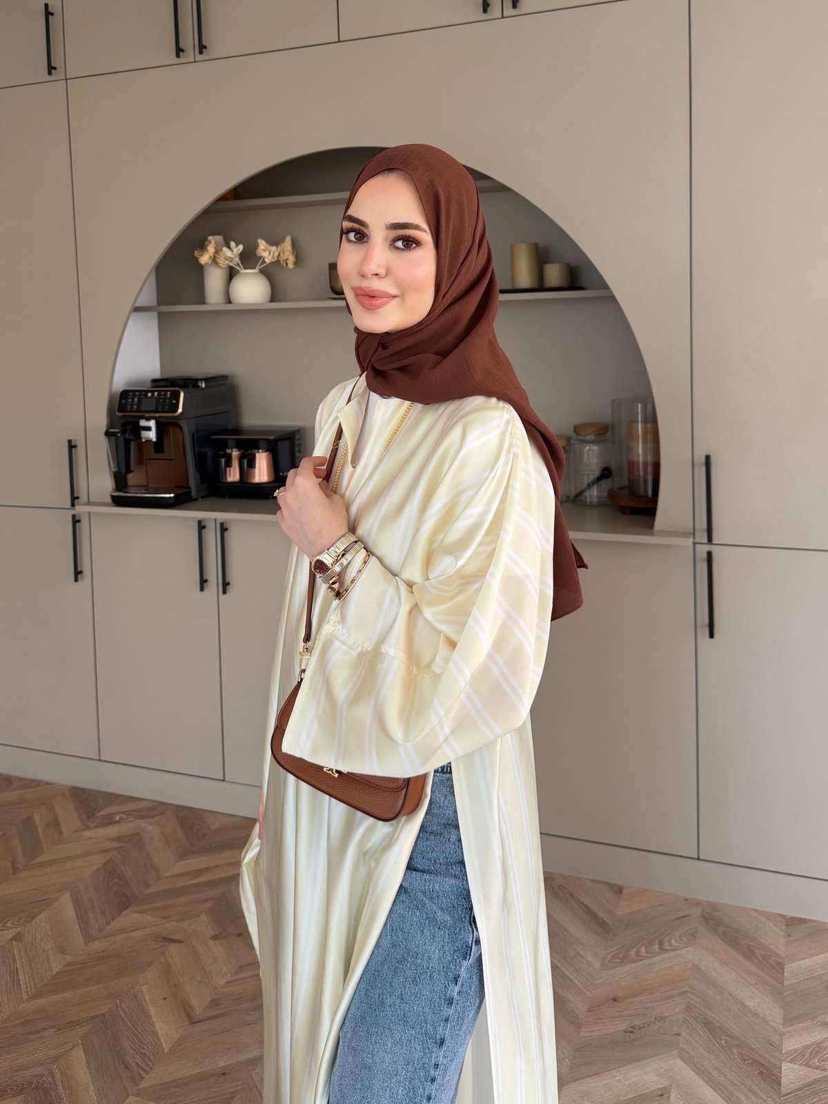 Ely Çizgili Saten Yırtmaçlı Bluz Butteryellow (4536)