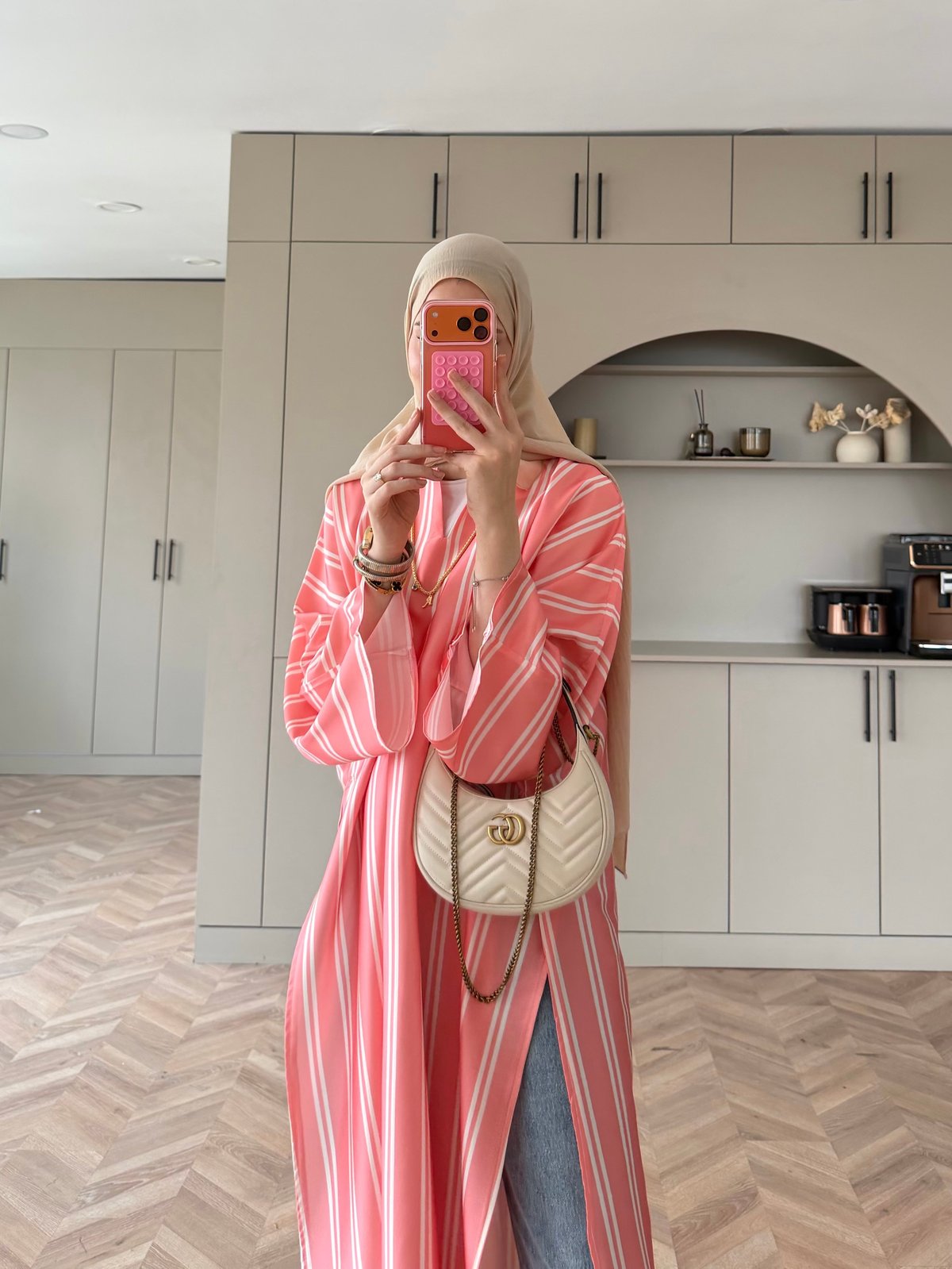 Ely Çizgili Saten Yırtmaçlı Bluz  Pembe (4536)
