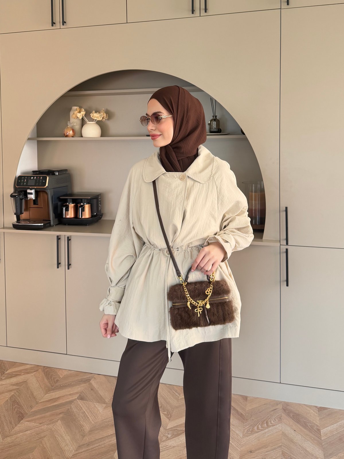Encore Beli Büzgülü Trenç Bej (4574)