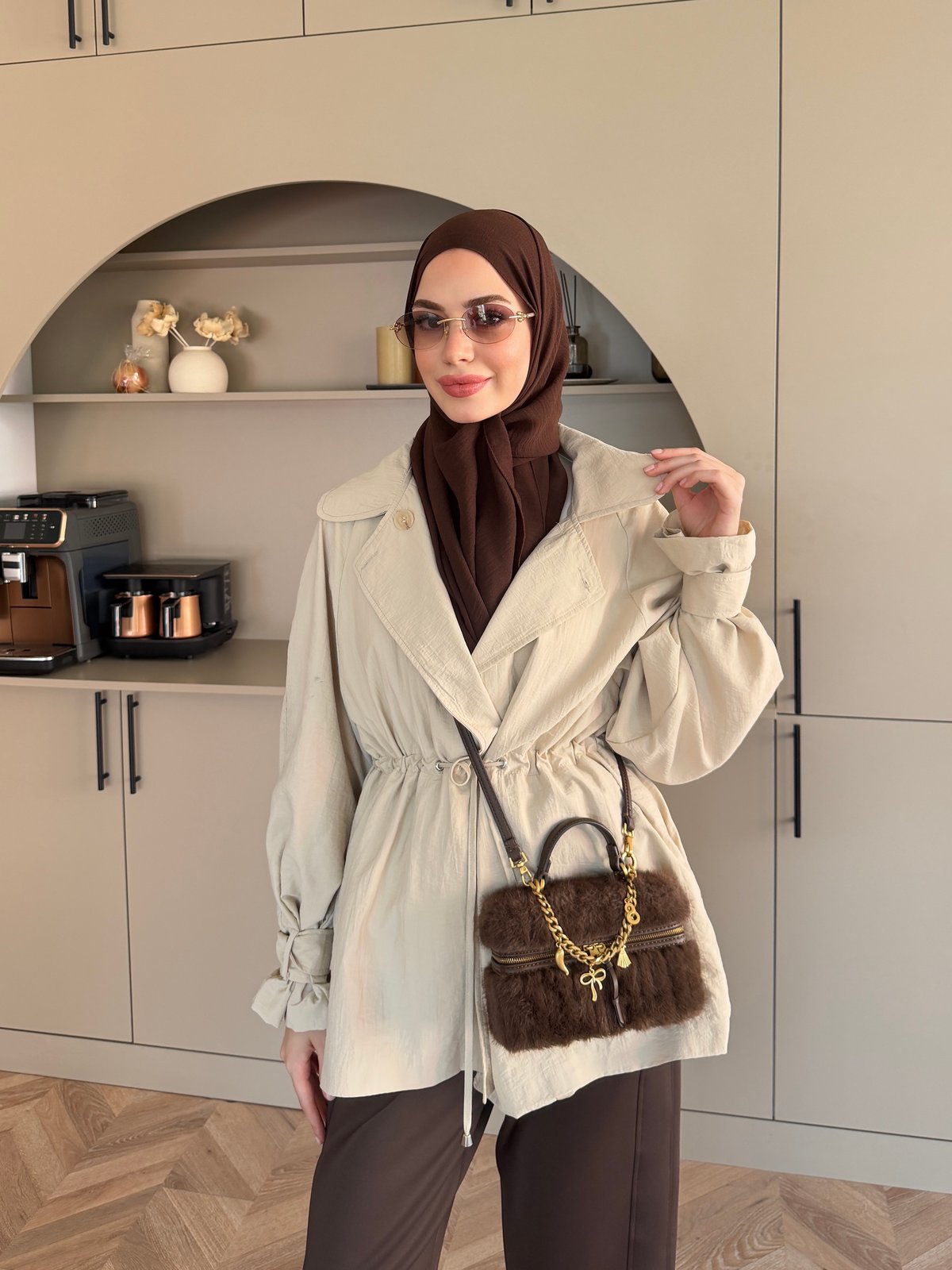 Encore Beli Büzgülü Trenç Bej (4574)
