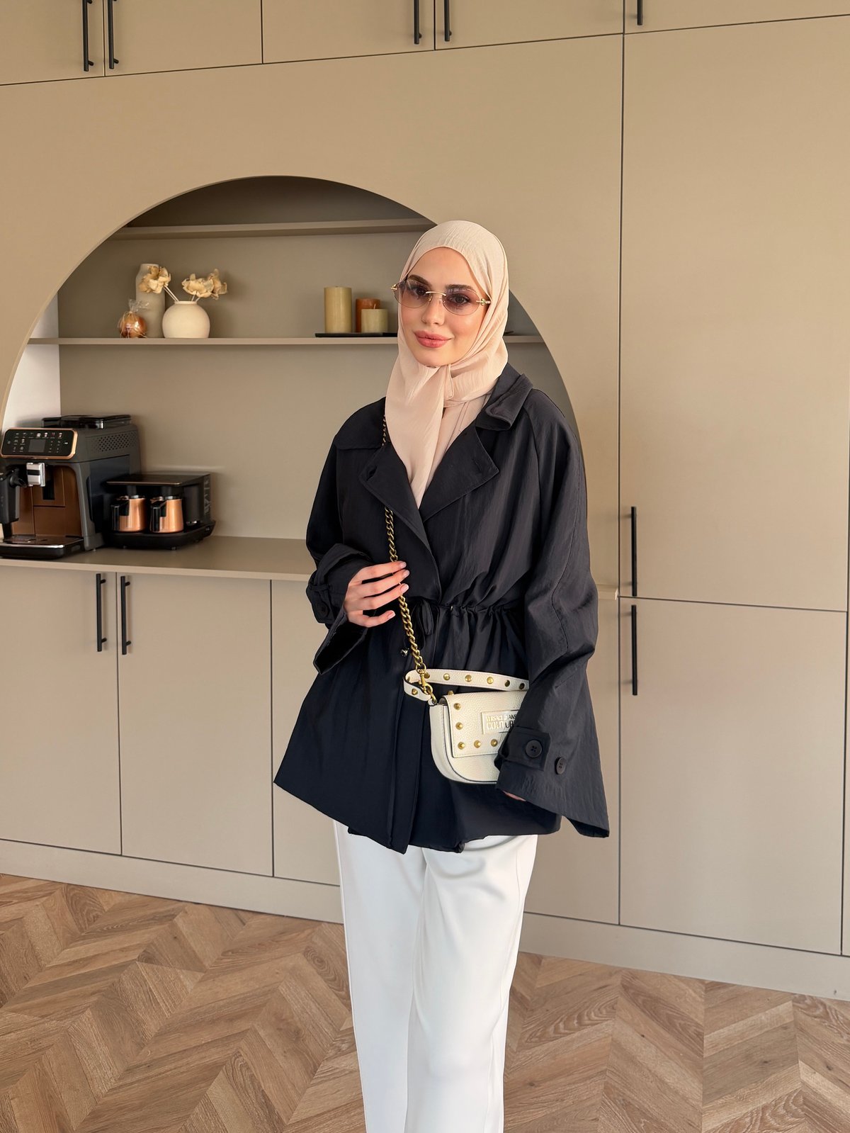 Encore Beli Büzgülü Trenç Lacivert (4574)