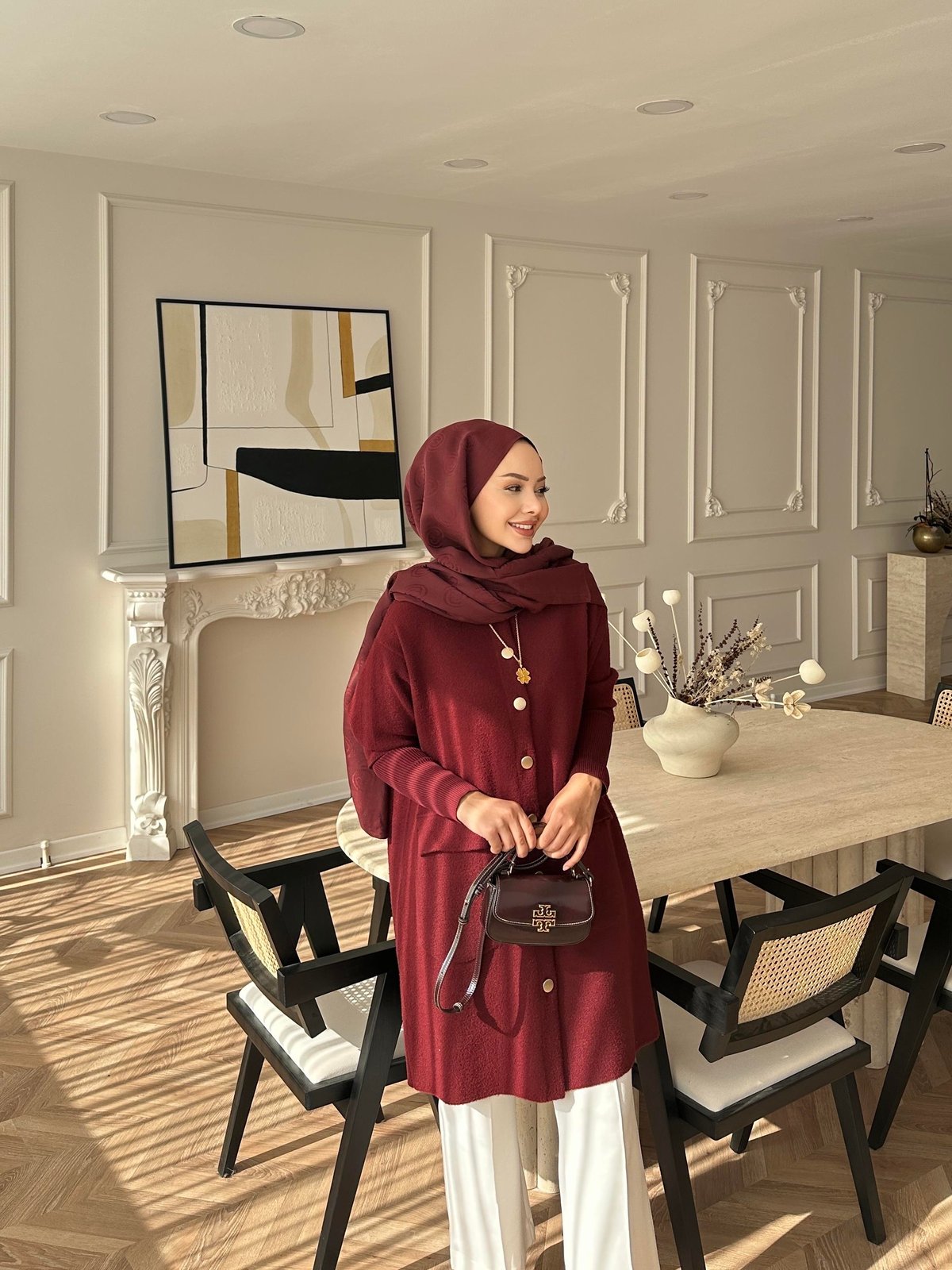 Erica Angora Uzun Hırka Bordo