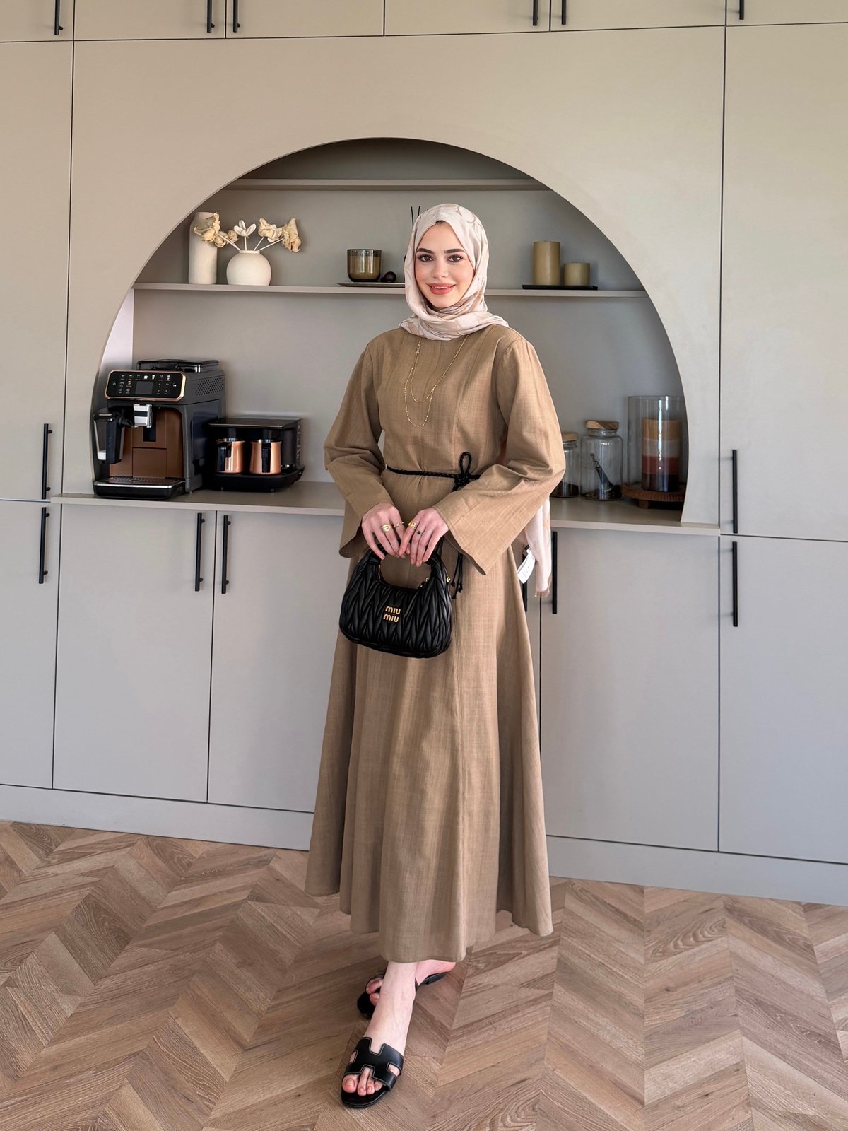 Eyyo Keten Elbise Camel (3335)