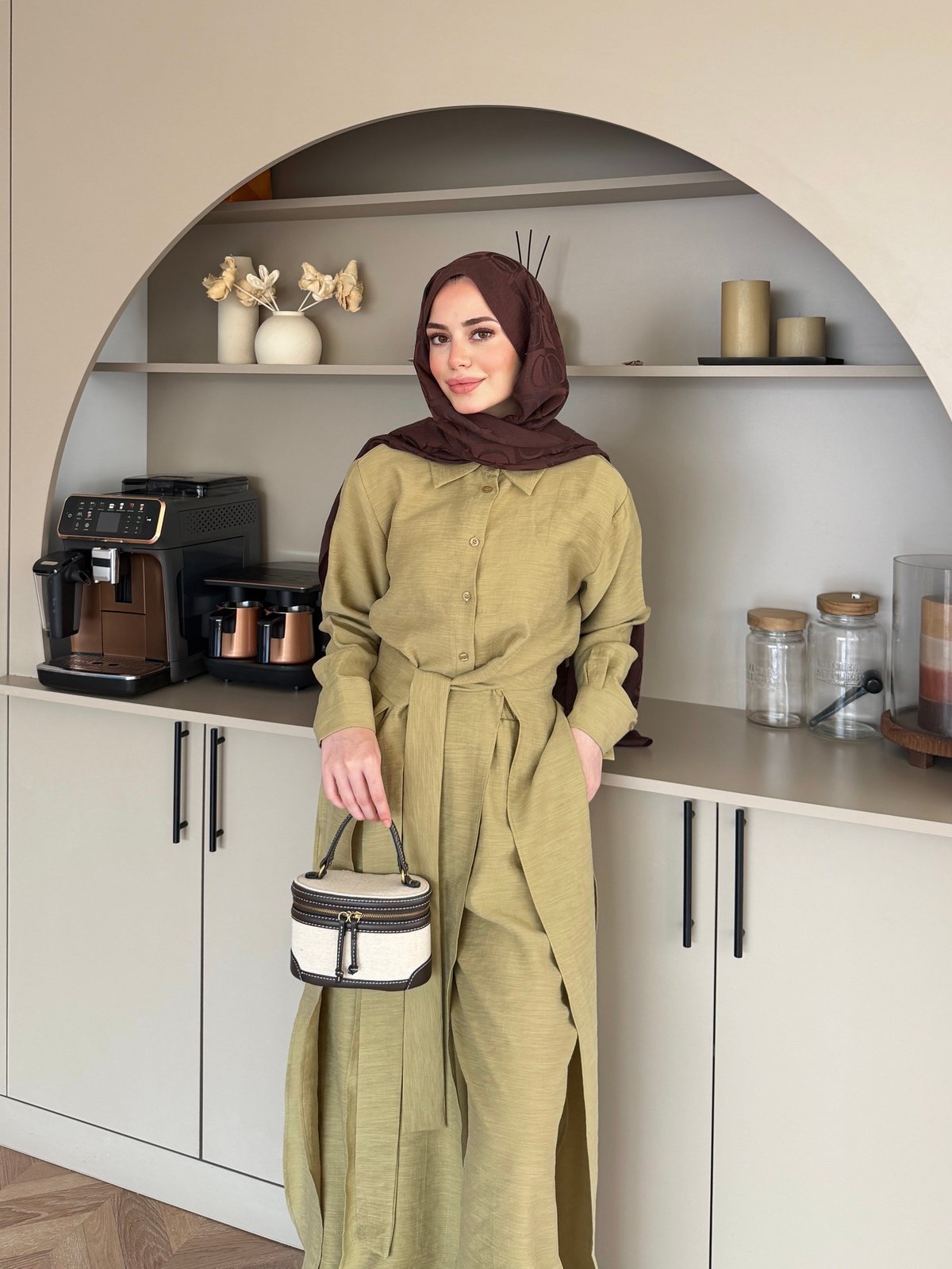 Fairy Yırtmaç Detaylı Pantolon Takım Yağ Yeşili (8058)