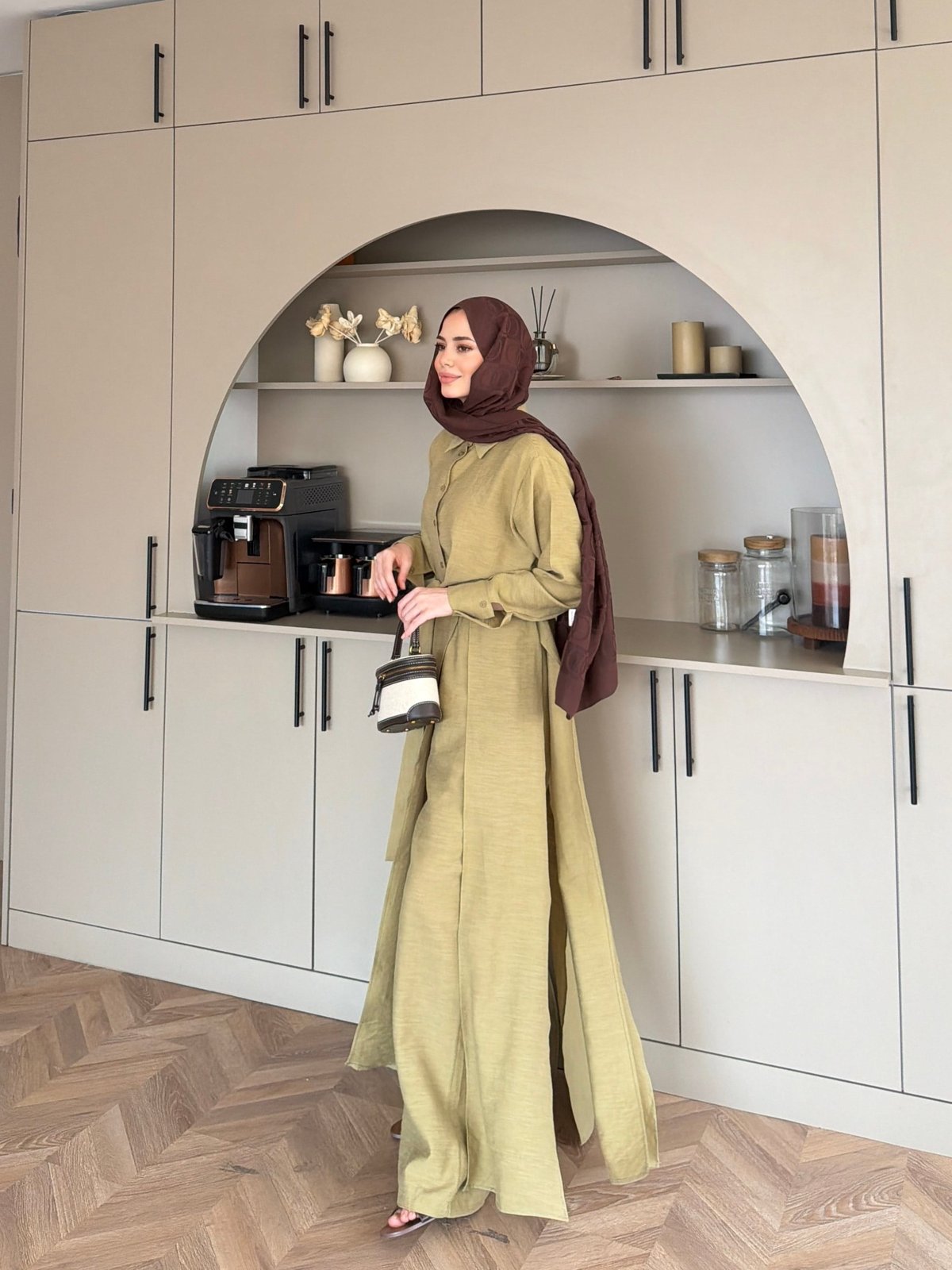 Fairy Yırtmaç Detaylı Pantolon Takım Yağ Yeşili (8058)