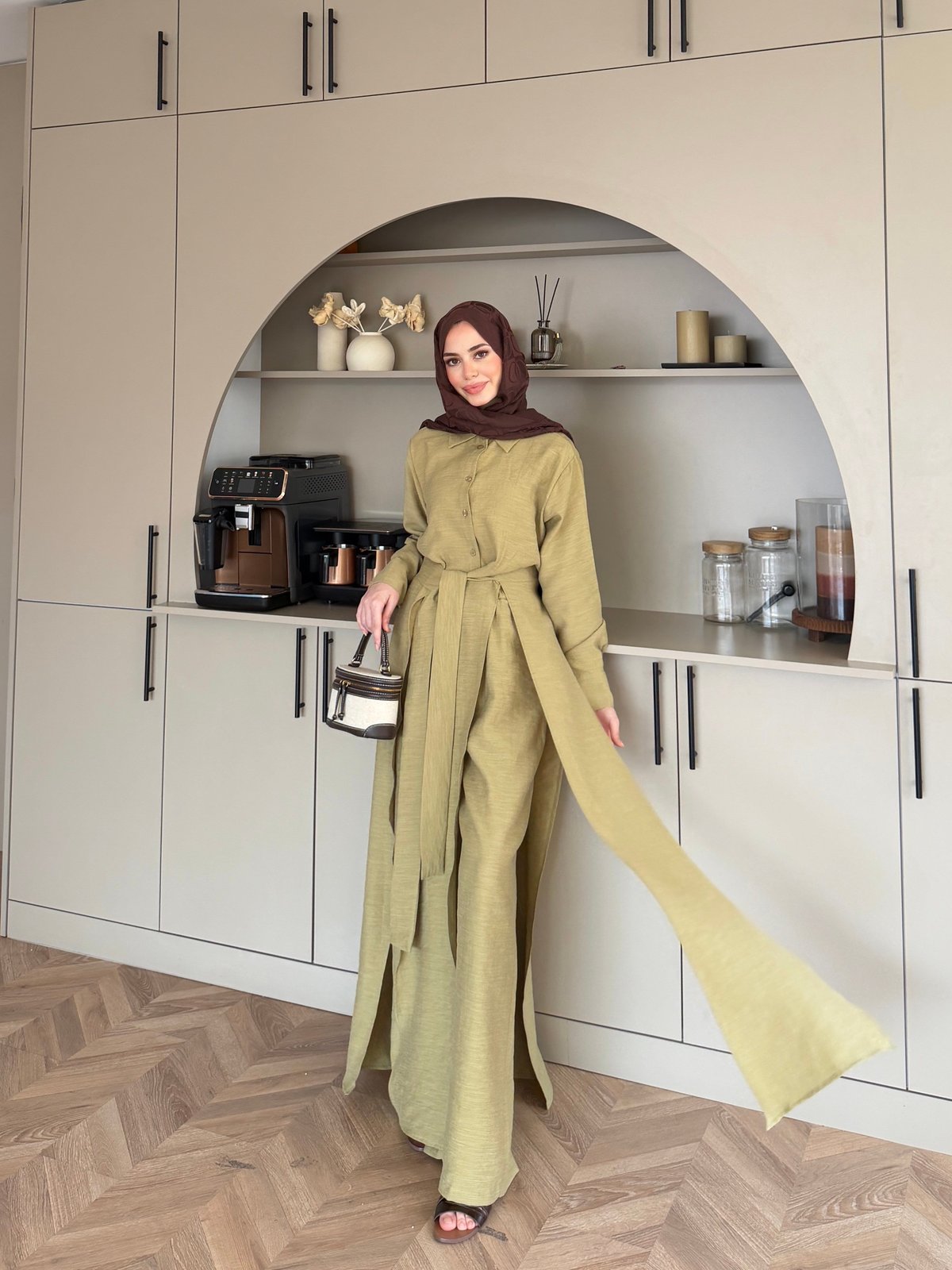 Fairy Yırtmaç Detaylı Pantolon Takım Yağ Yeşili (8058)