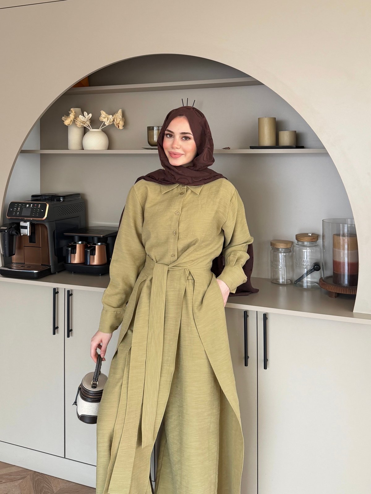 Fairy Yırtmaç Detaylı Pantolon Takım Yağ Yeşili (8058)