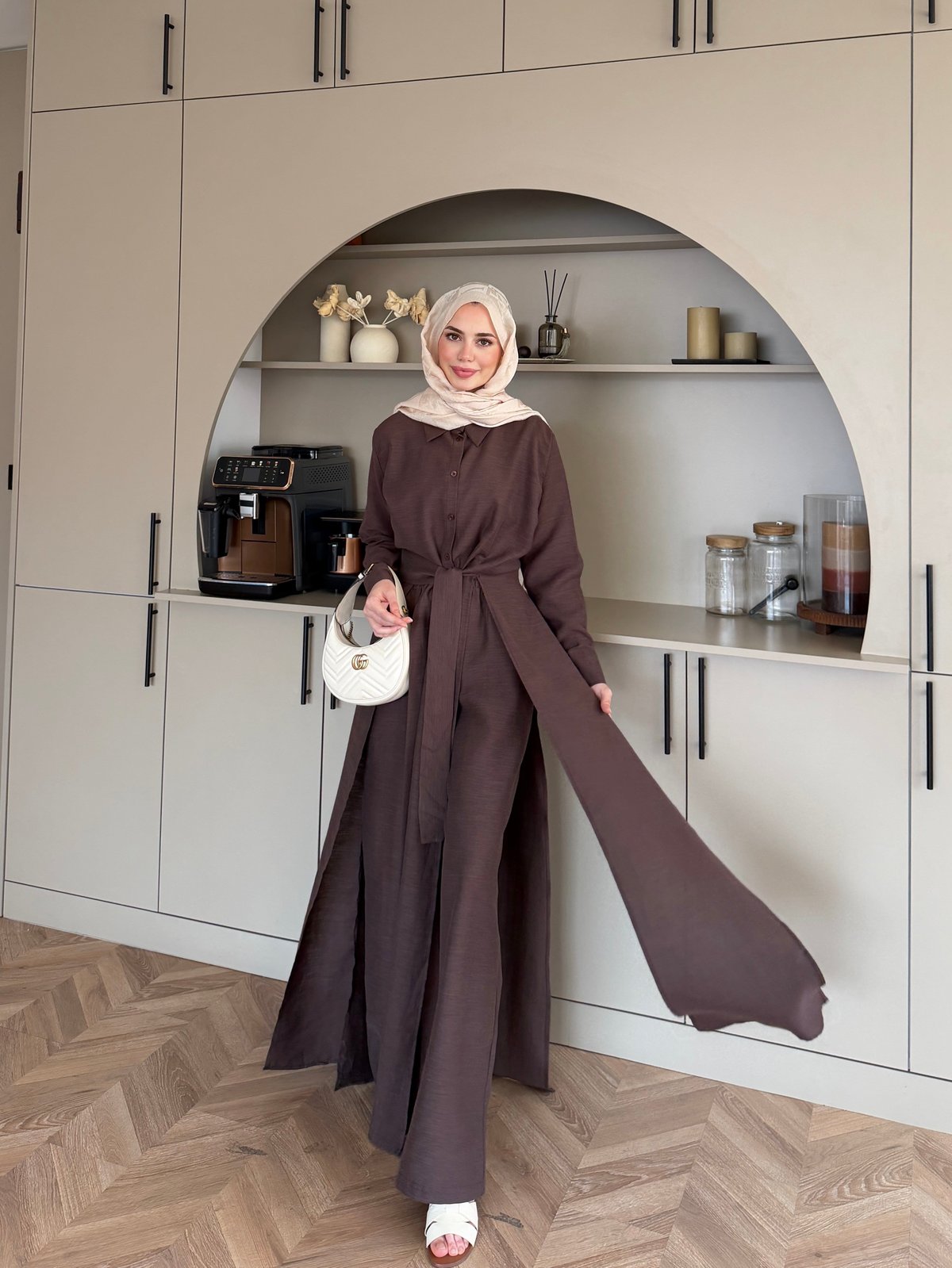 Fairy Yırtmaç Detaylı Pantolonlu Takım Acı Kahve (8058)