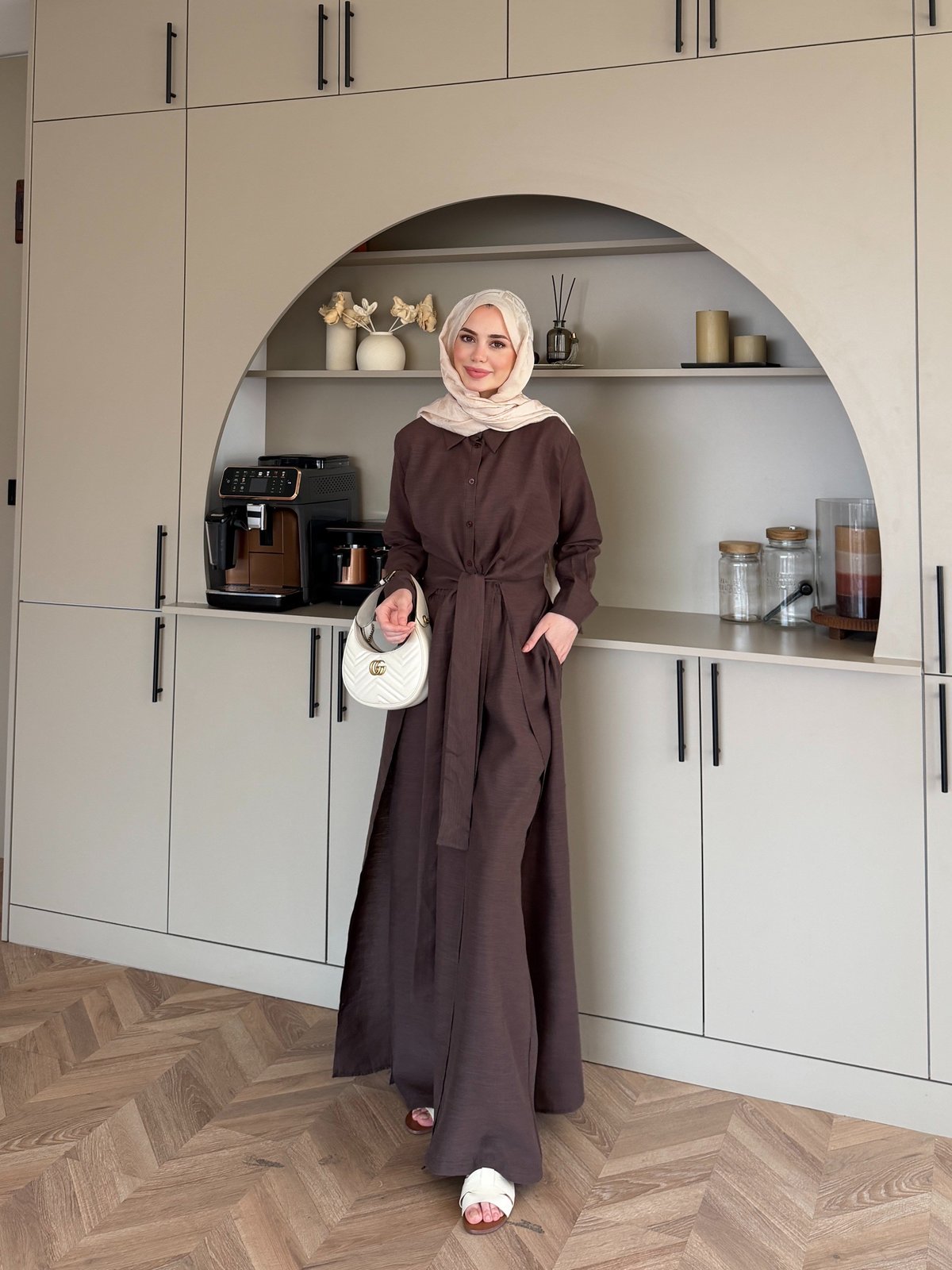 Fairy Yırtmaç Detaylı Pantolonlu Takım Acı Kahve (8058)