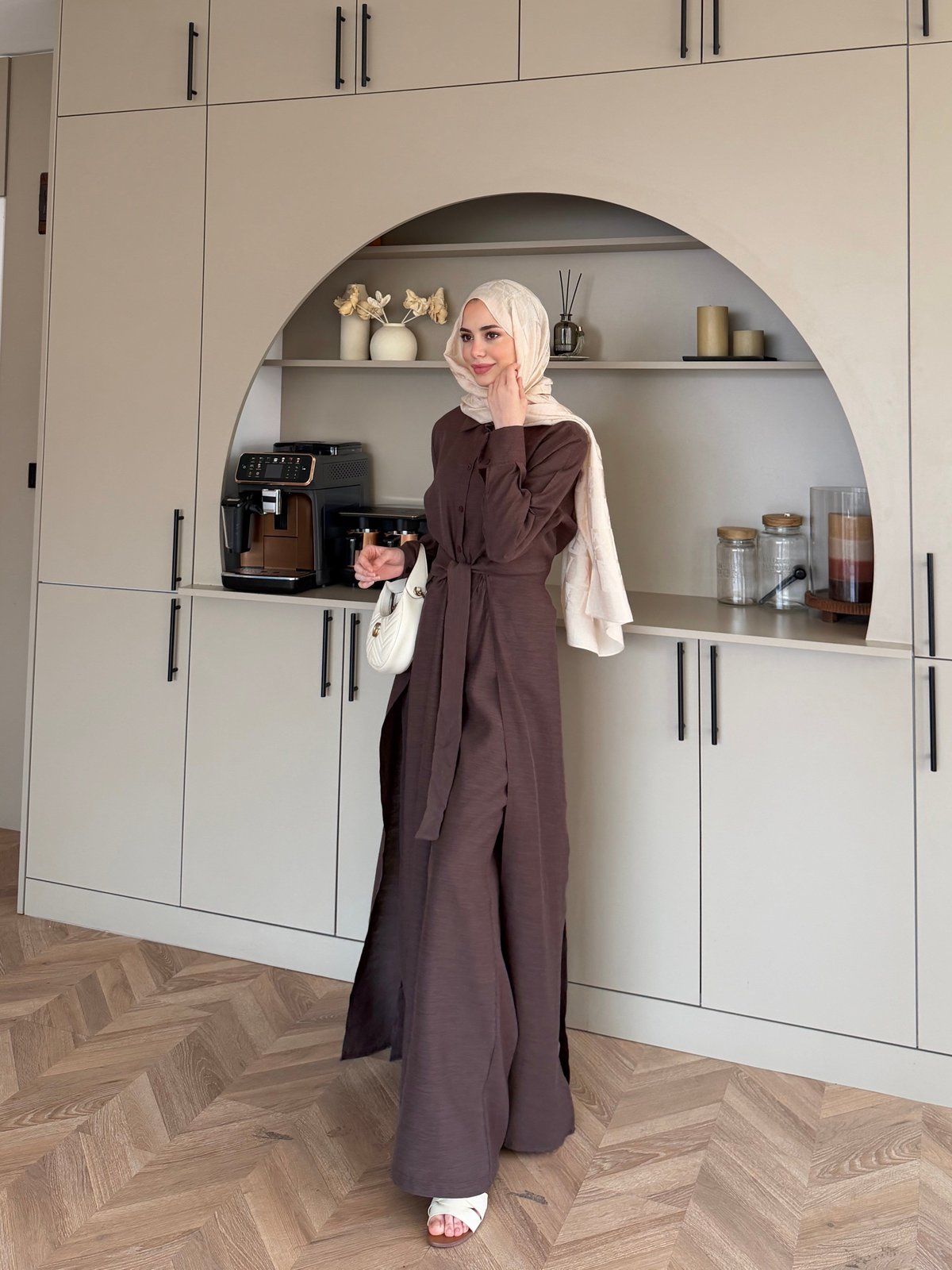 Fairy Yırtmaç Detaylı Pantolonlu Takım Acı Kahve (8058)