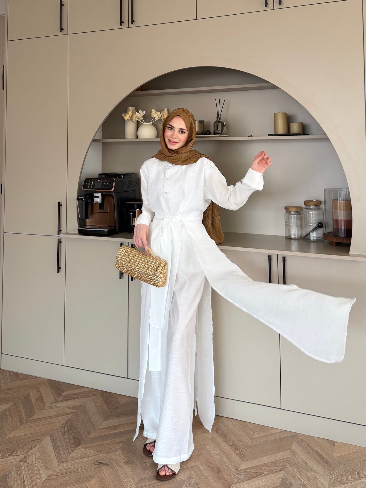 Fairy Yırtmaç Detaylı Pantolonlu Takım Beyaz (8058)