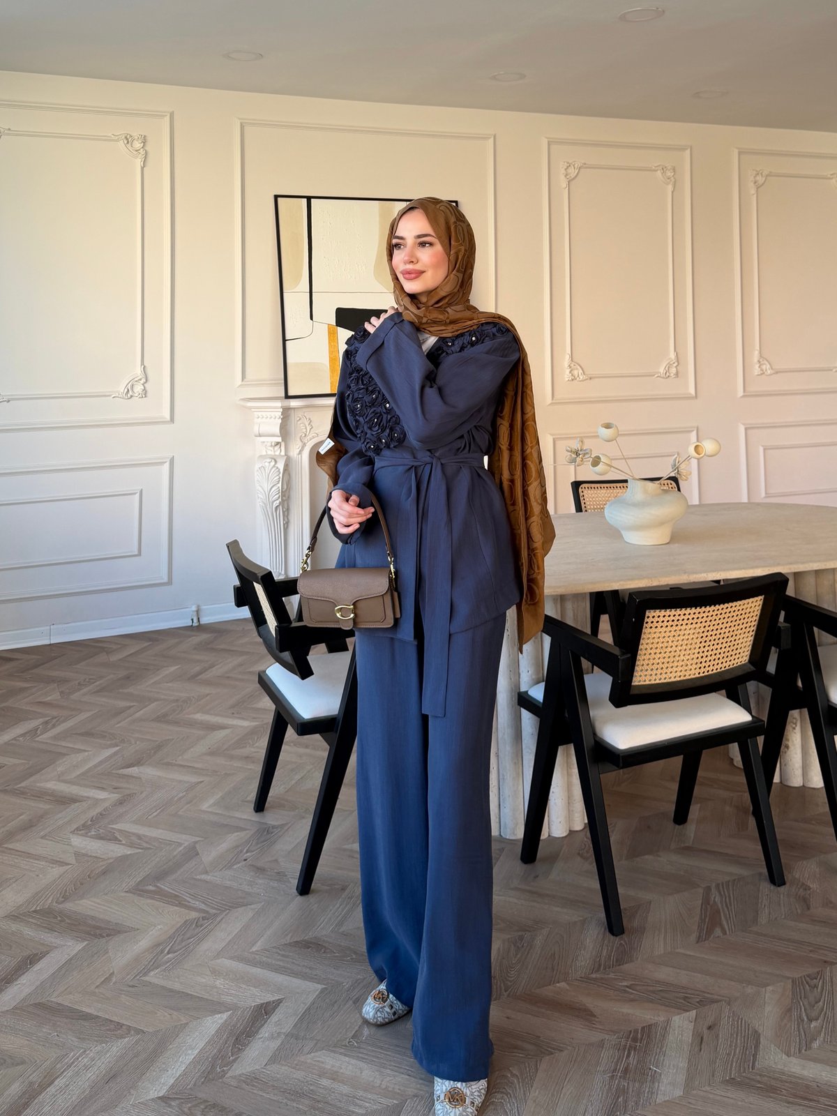 Fleur Aplika Detaylı Pantolonlu Takım Lacivert (5788)
