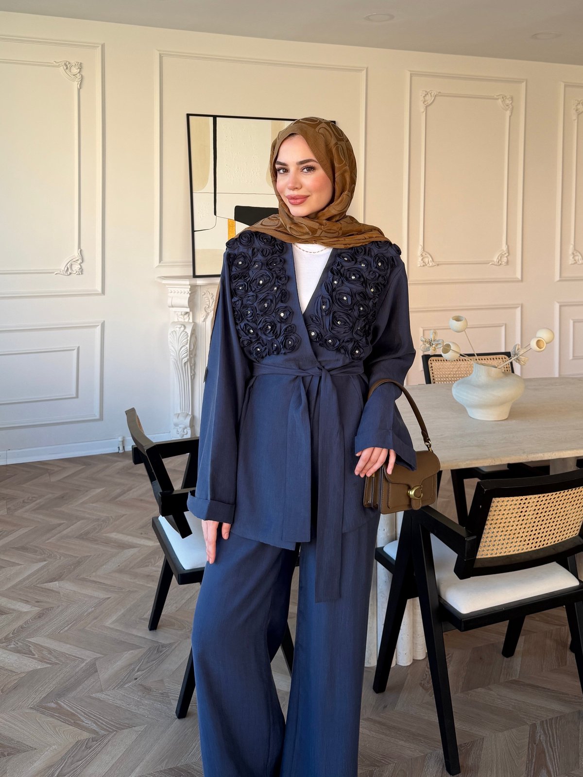 Fleur Aplika Detaylı Pantolonlu Takım Lacivert (5788)