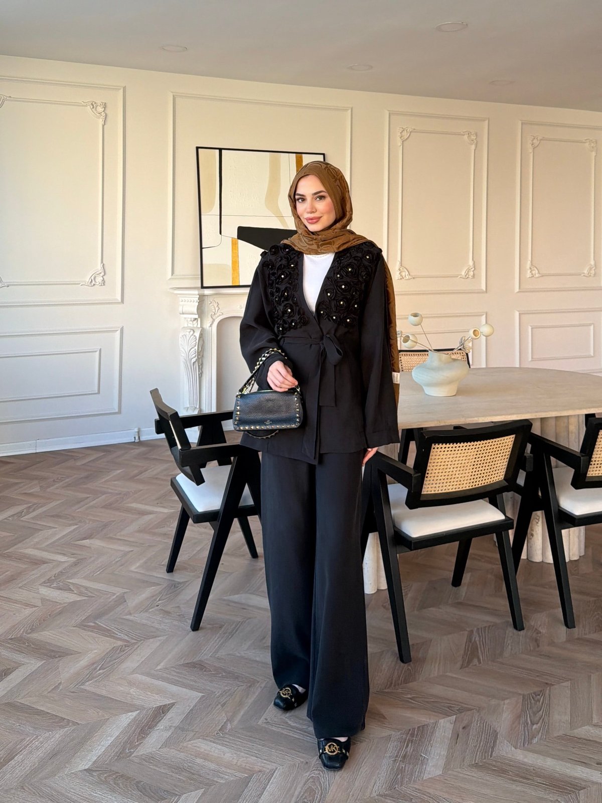 Fleur Aplika Detaylı Pantolonlu Takım Siyah (5788)