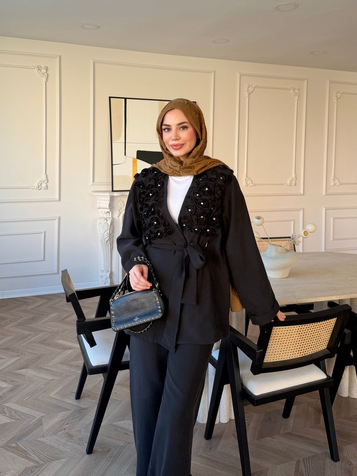 Fleur Aplika Detaylı Pantolonlu Takım Siyah (5788)