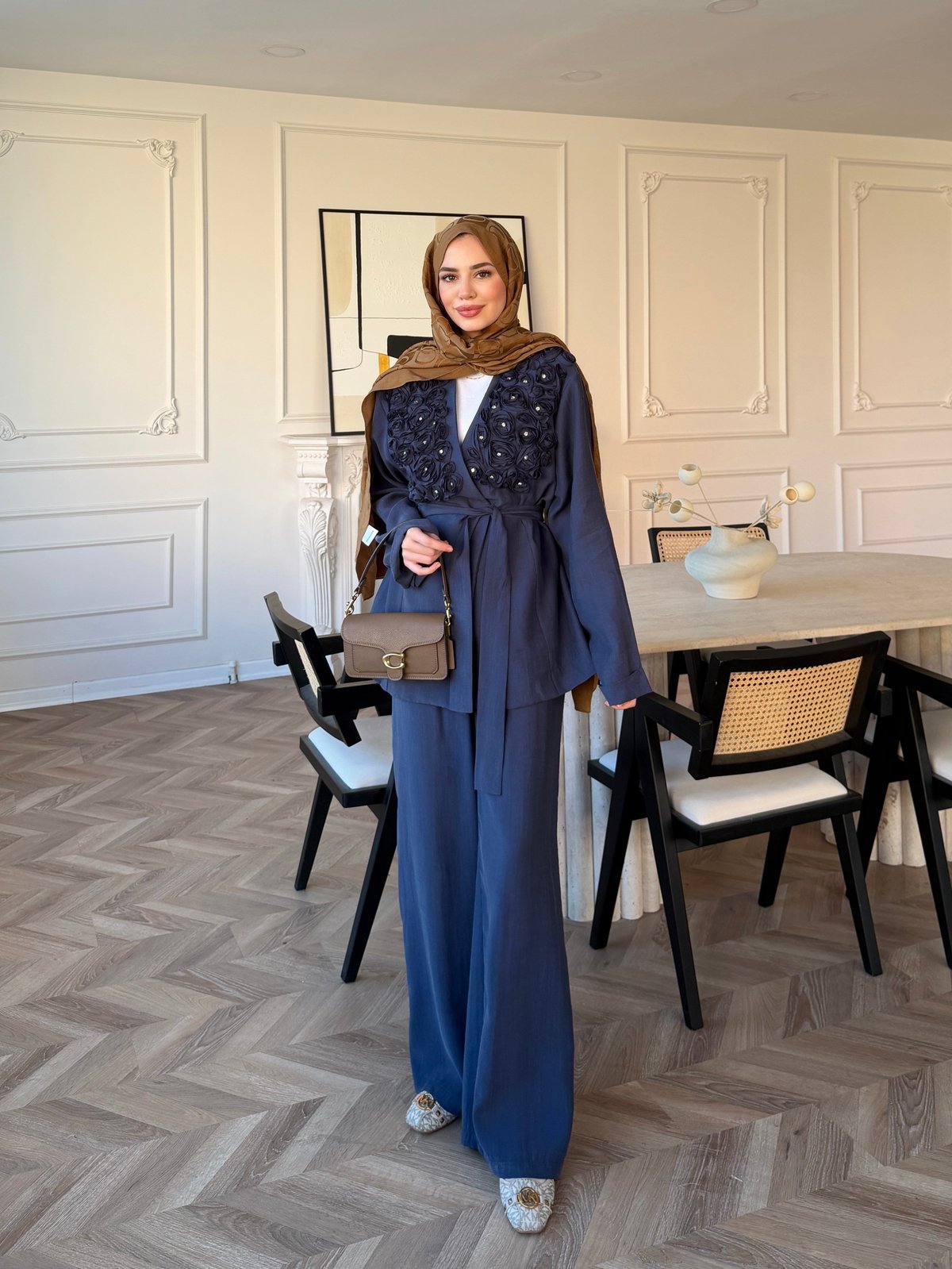 Fleur Aplika Detaylı Pantolonlu Takım Lacivert (5788)