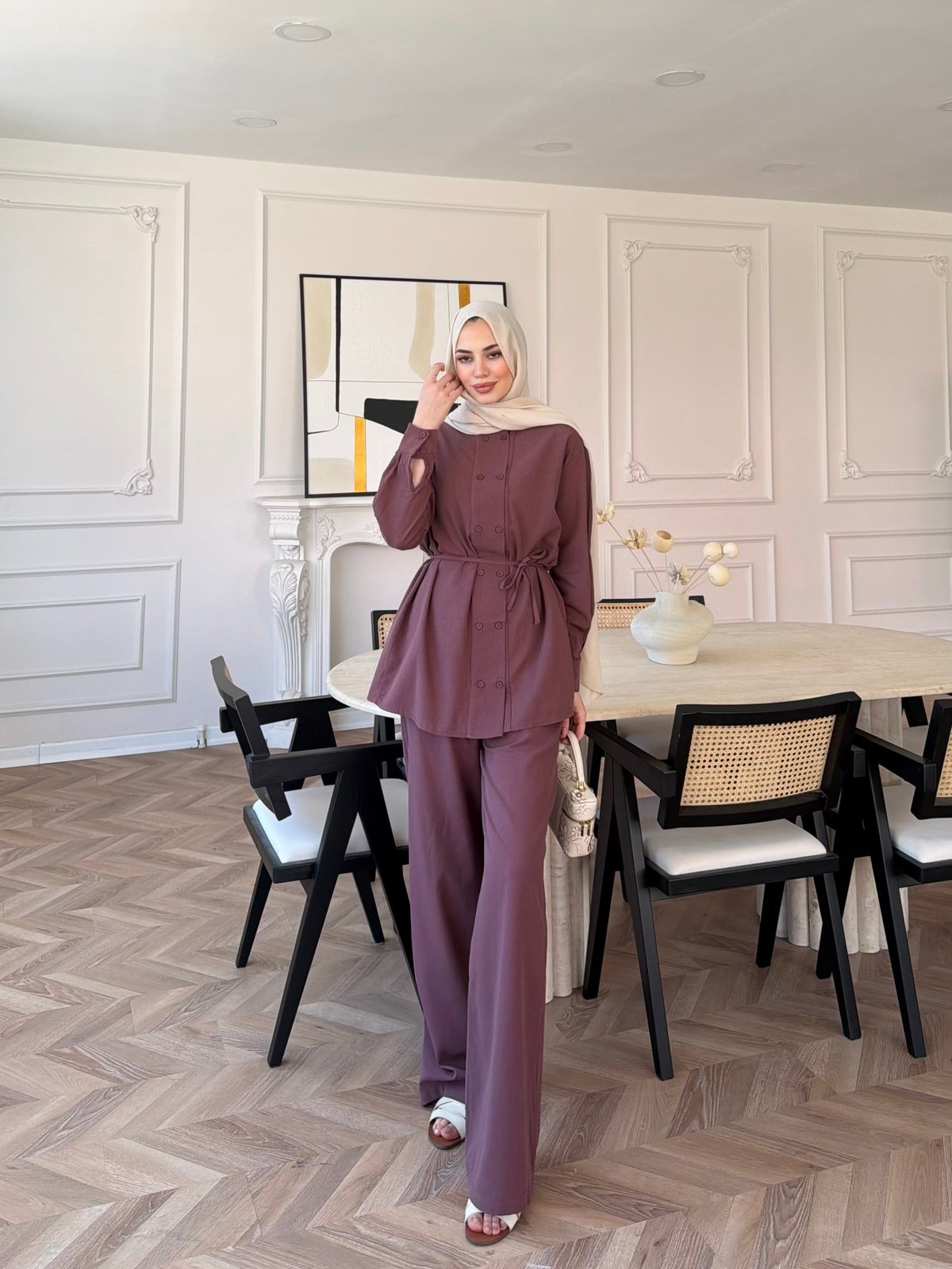 Flint Düğme Detaylı Pantolonlu Takım Mürdüm (4517)