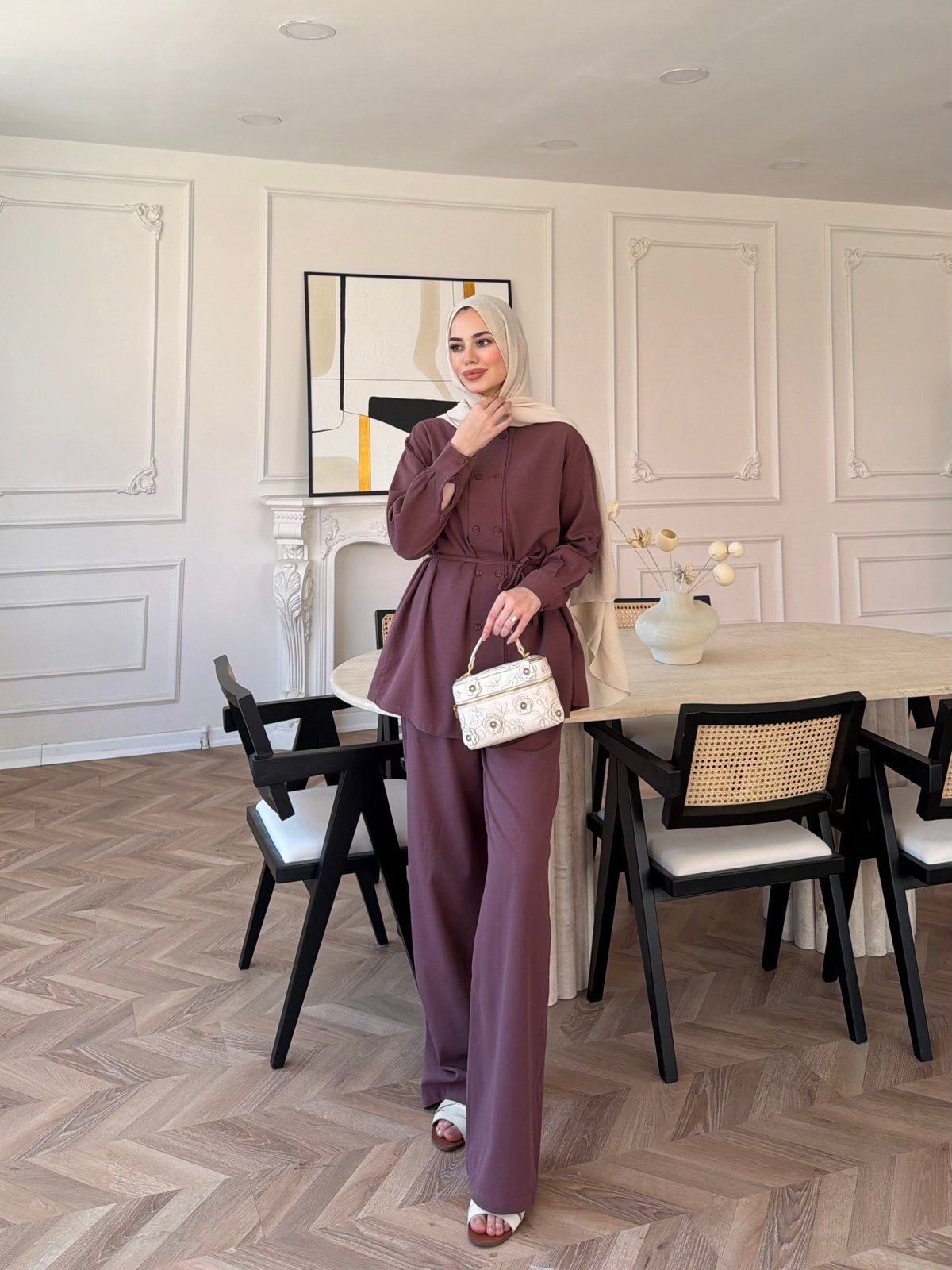 Flint Düğme Detaylı Pantolonlu Takım Mürdüm (4517)