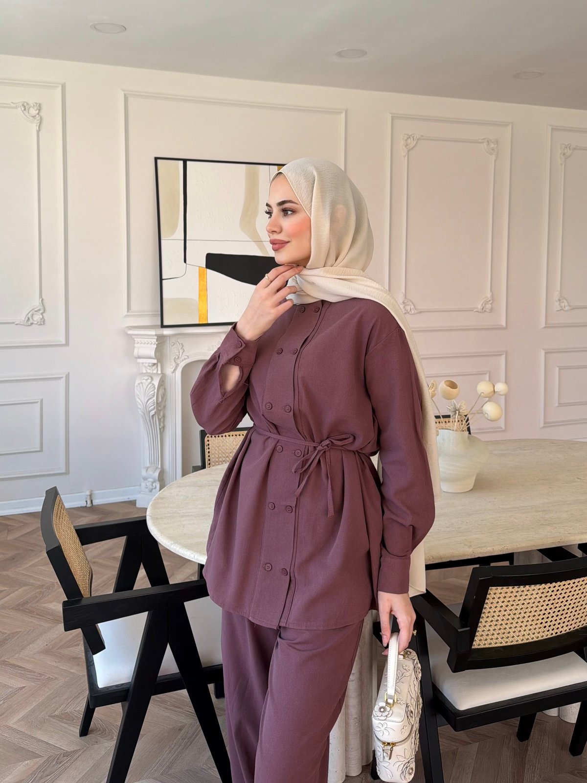 Flint Düğme Detaylı Pantolonlu Takım Mürdüm (4517)