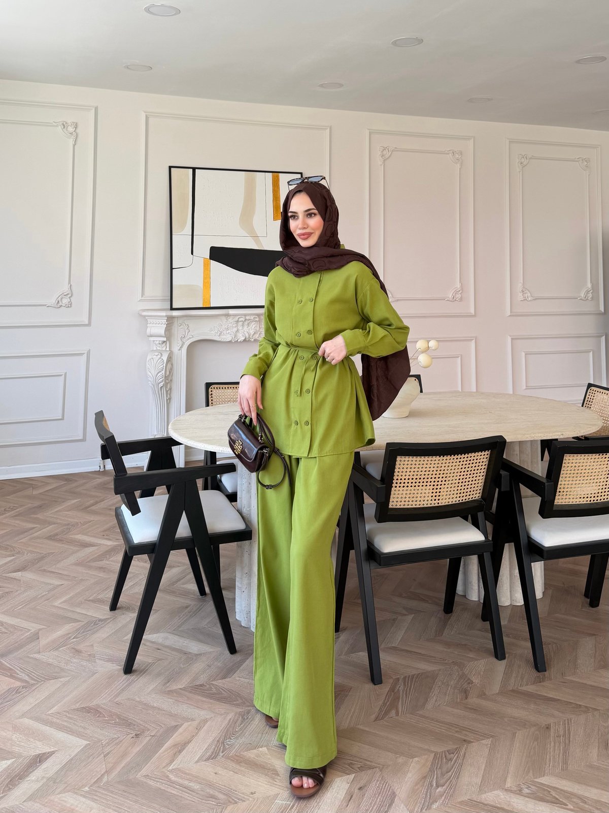 Flint Düğme Detaylı Pantolonlu Takım Yeşil (4517)