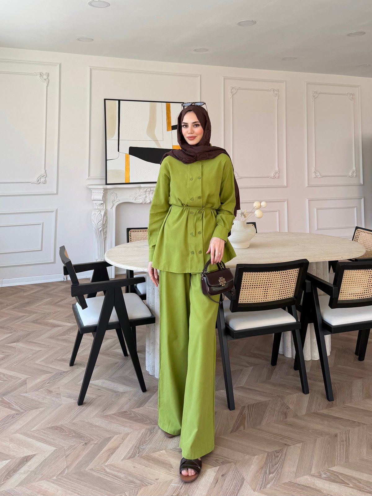 Flint Düğme Detaylı Pantolonlu Takım Yeşil (4517)