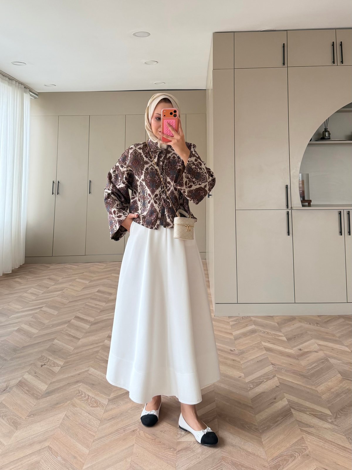Floral Önü Bağlamalı Jakar Ceket Krem-Bordo (4587)
