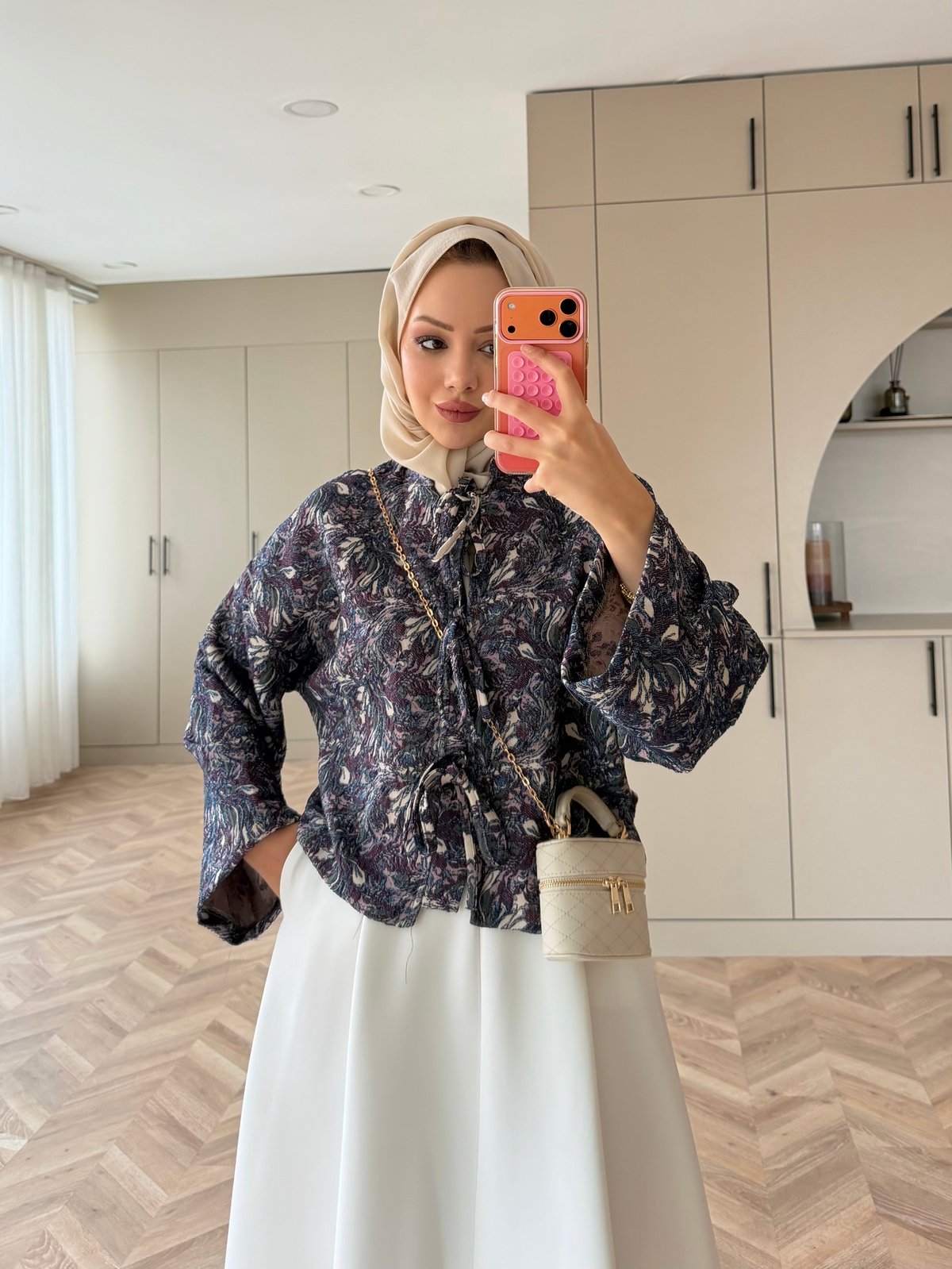 Floral Önü Bağlamalı Jakar Ceket Mor (4587)