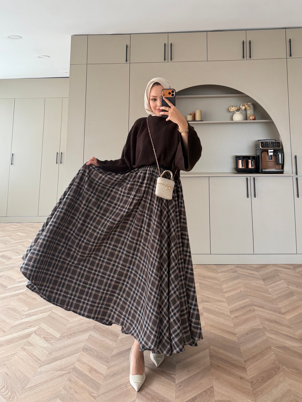 Frill Ekose Etek Desen 2 Kahve 