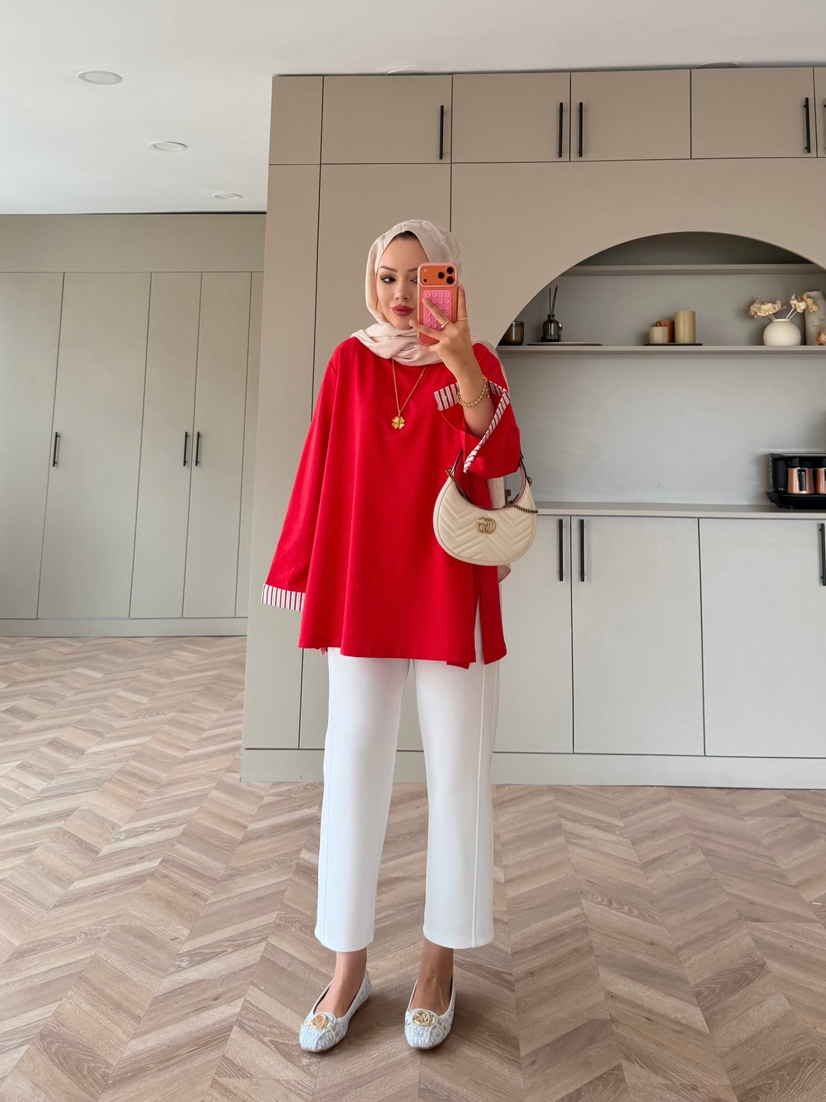 Garnili Oversize Sweat Kırmızı (3521)