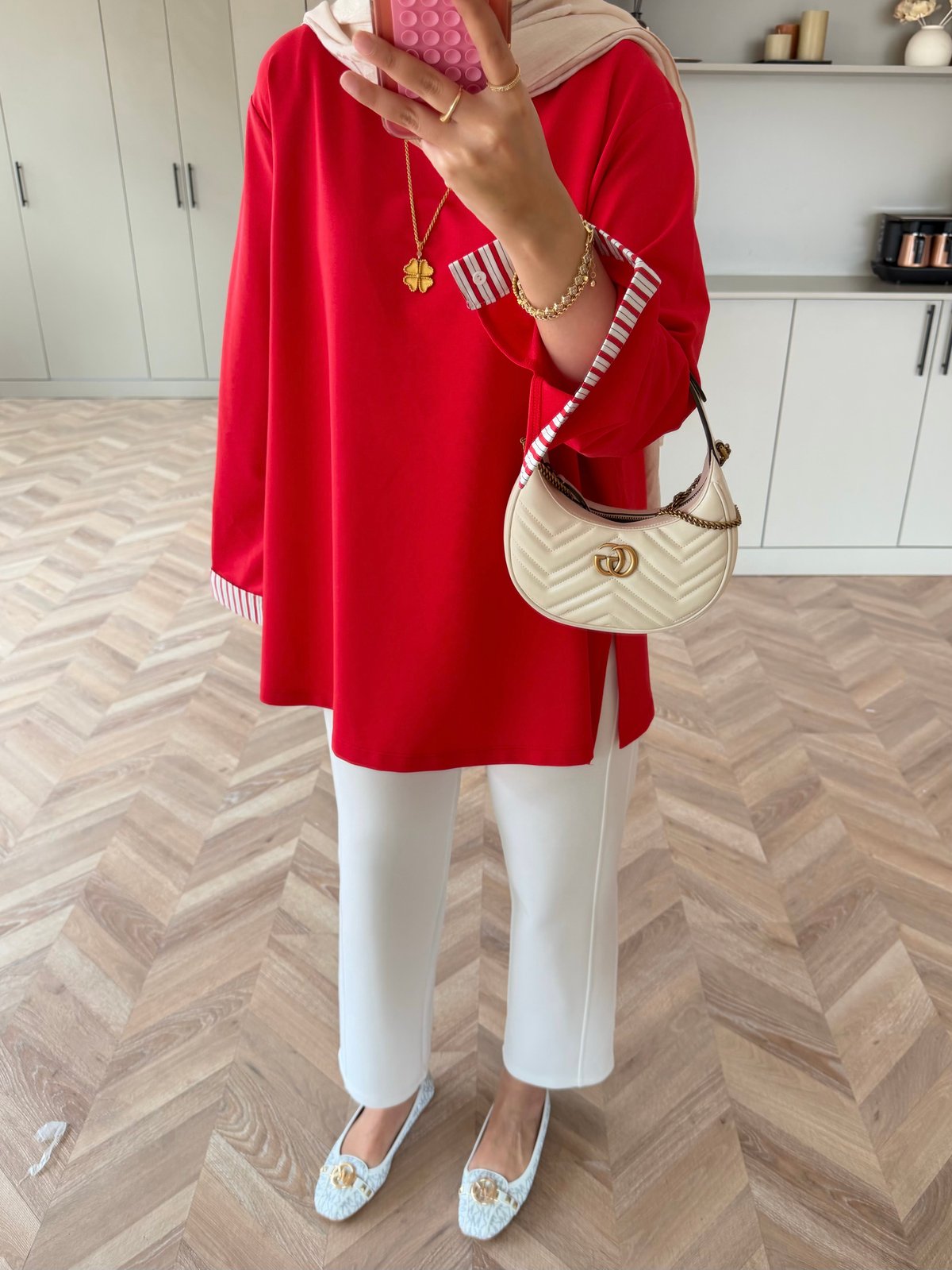 Garnili Oversize Sweat Kırmızı (3521)