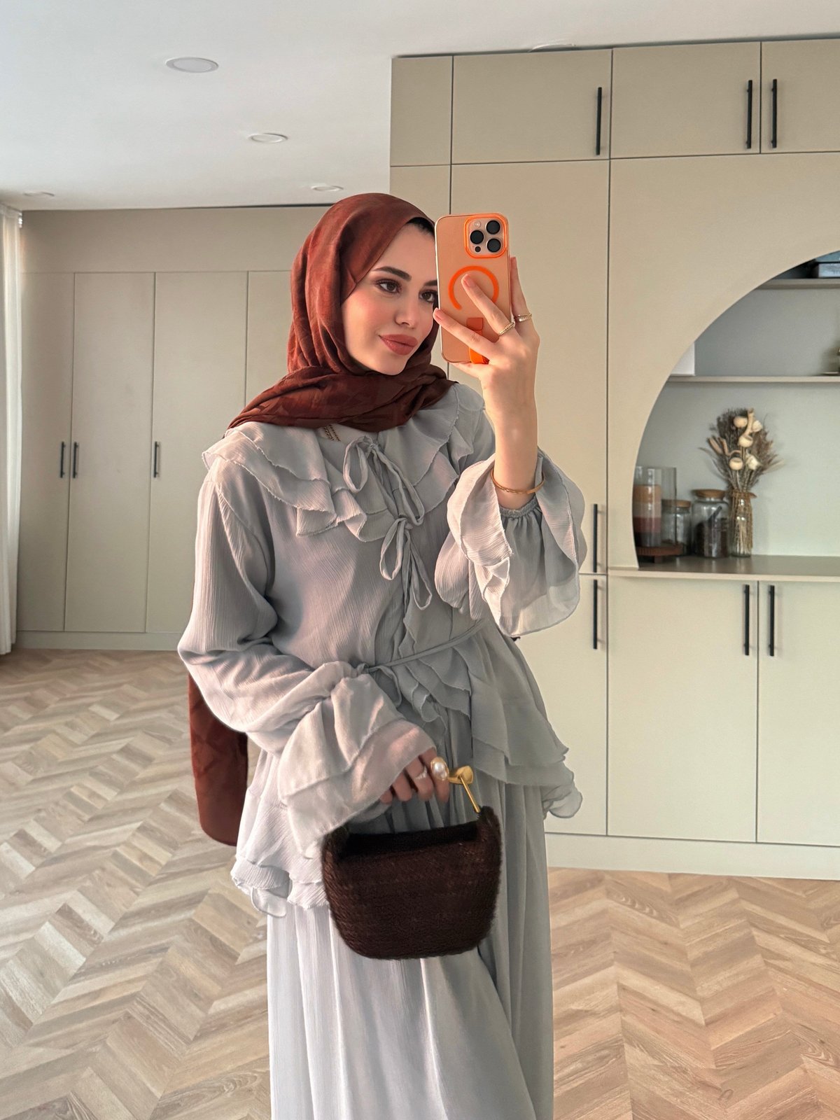Ghalia Şifon Pantolonlu Takım Gri (8218)