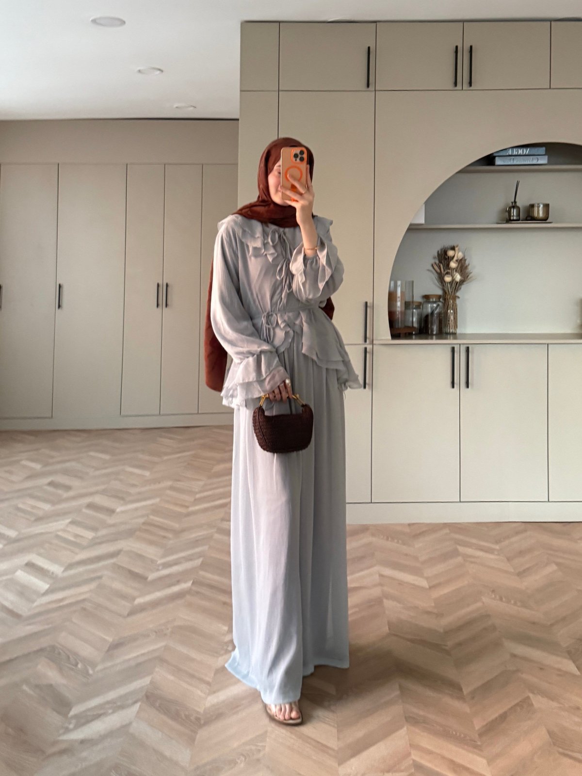 Ghalia Şifon Pantolonlu Takım Gri (8218)