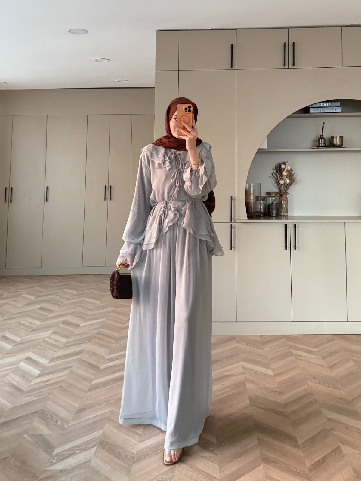 Ghalia Şifon Pantolonlu Takım Gri (8218)