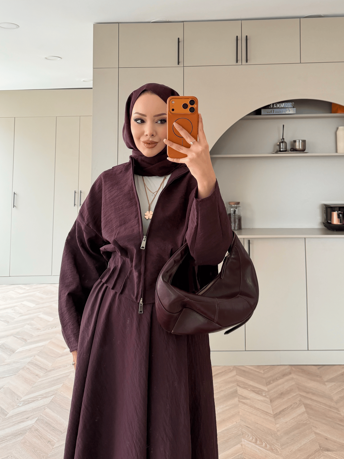 Glady Yaka Bağlamalı Cupra Etekli Takım Mürdüm (3023)
