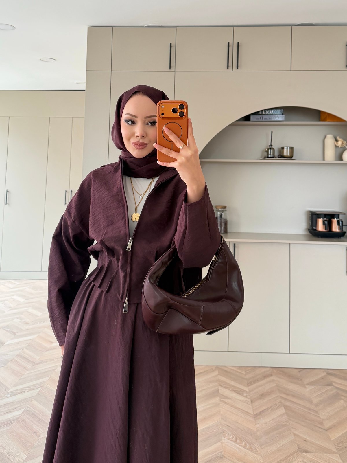 Glady Yaka Bağlamalı Cupra Etekli Takım Mürdüm (3023)