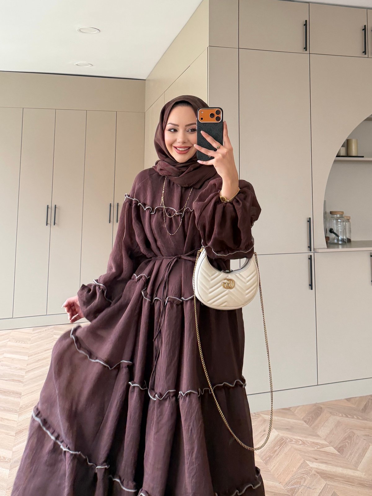 Halter Şifon Elbise Acı Kahve (4475)