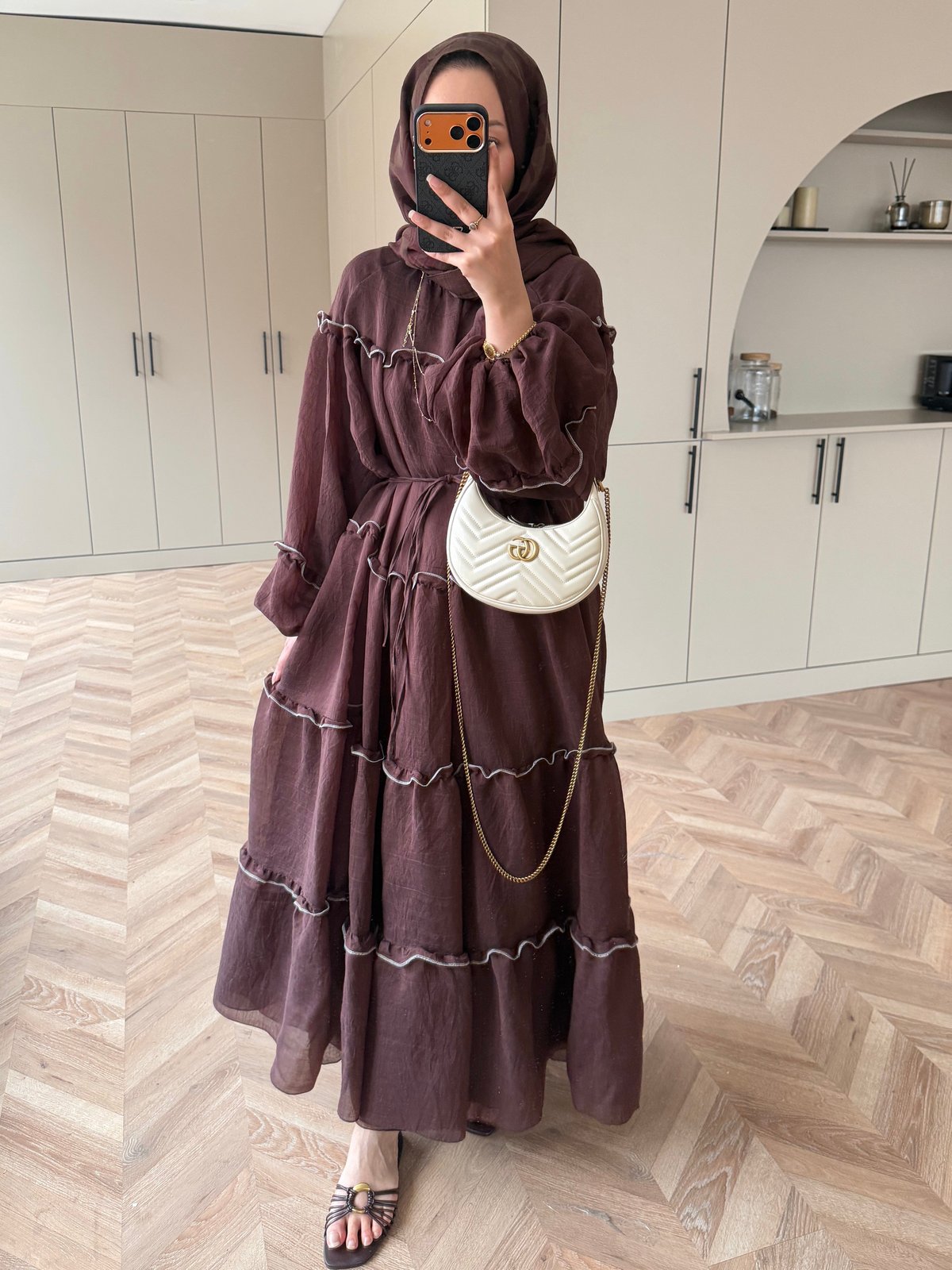 Halter Şifon Elbise Acı Kahve (4475)