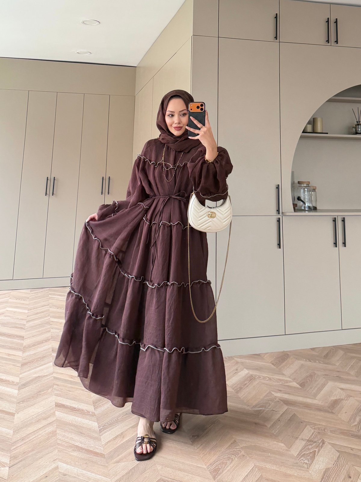 Halter Şifon Elbise Acı Kahve (4475)