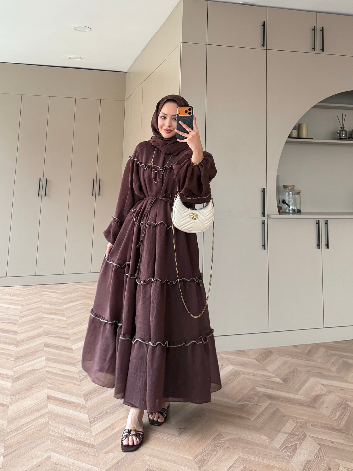Halter Şifon Elbise Acı Kahve (4475)